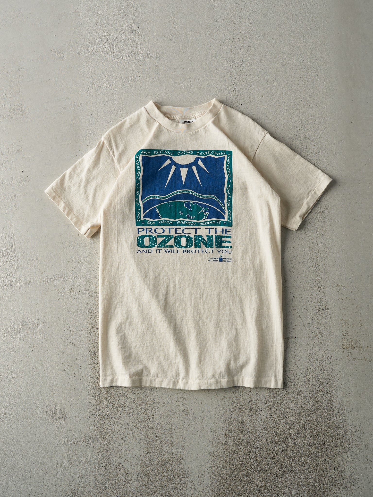 Vintage 90s Beige Protect the Ozone Single Stitch Tee (XS/S)