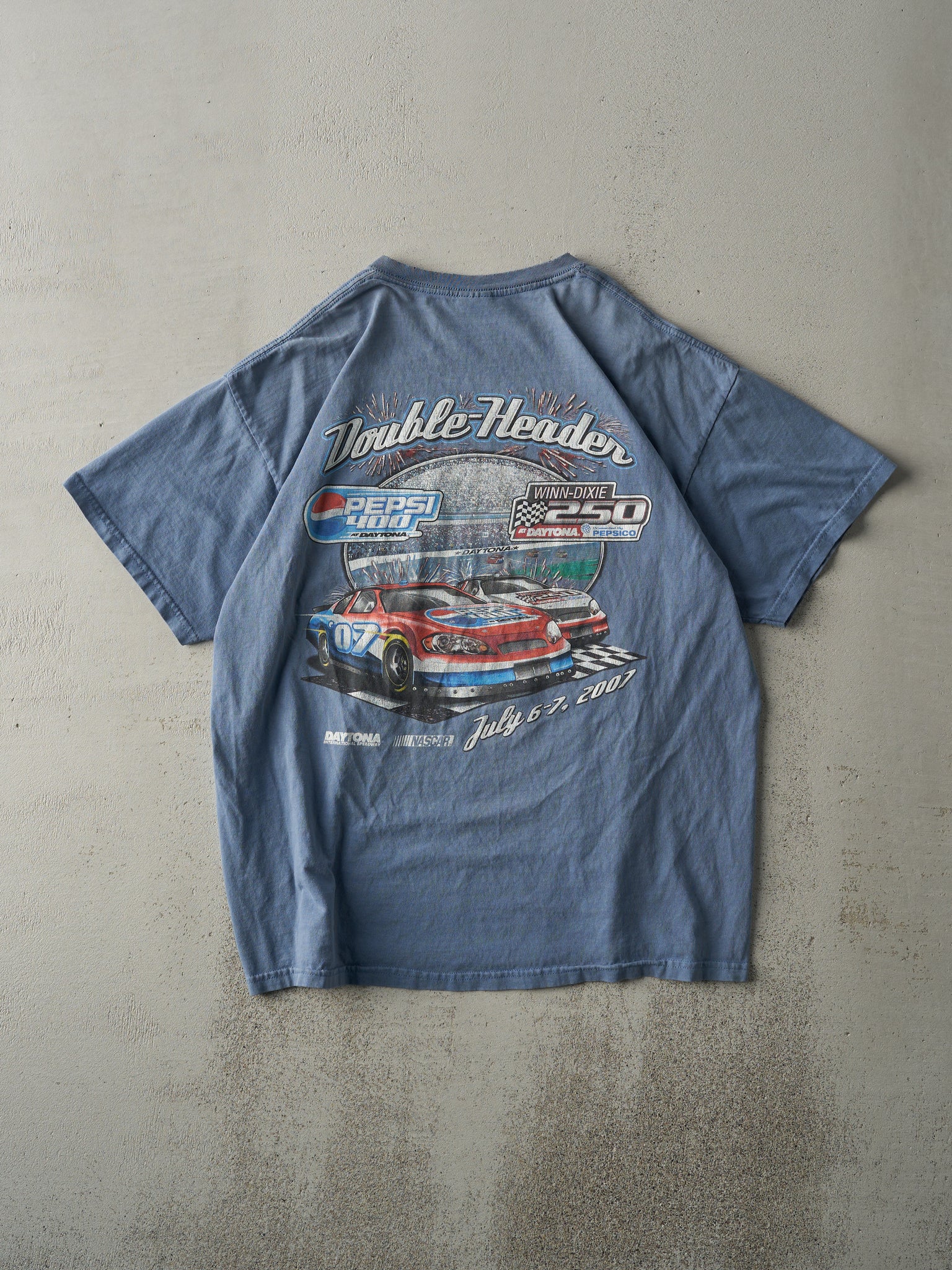 Vintage 07' Slate Blue Nascar Double-Header Racing Tee (L)