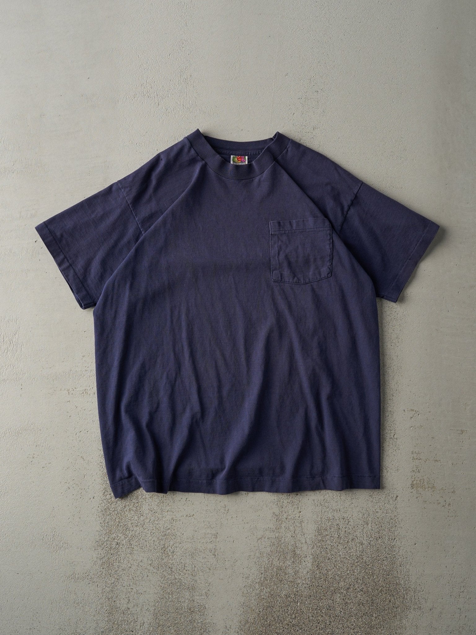 Vintage 90s Navy Blue Single Stitch Pocket Tee (M/L)