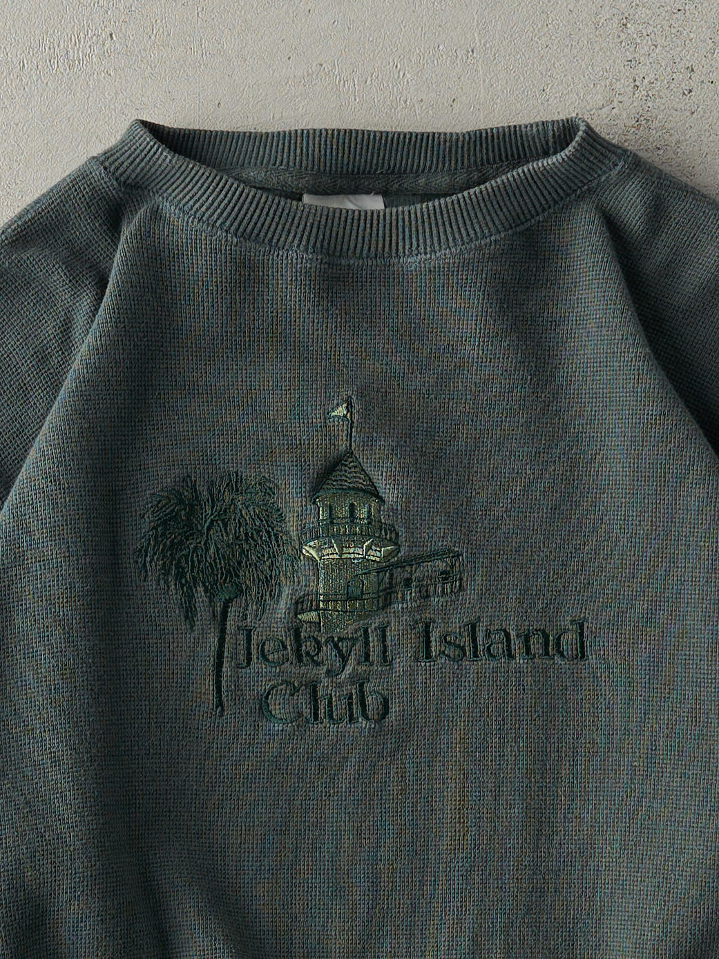 Vintage 80s Green Jekyll Island Club Embroidered Waffle Knit Boxy Crewneck (M)