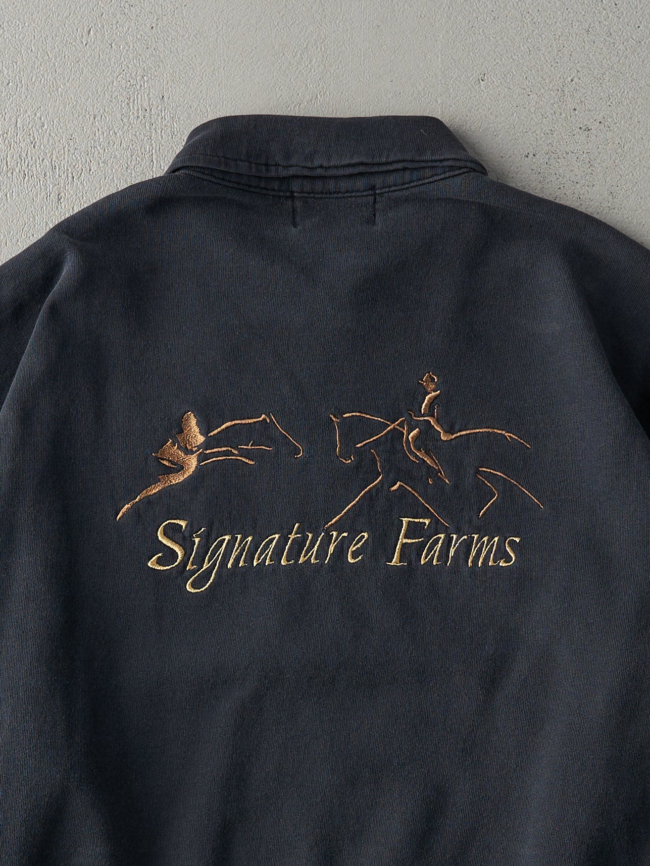 Vintage 90s Navy Roots Equestrian Embroidered Quarter Zip Crewneck (S)