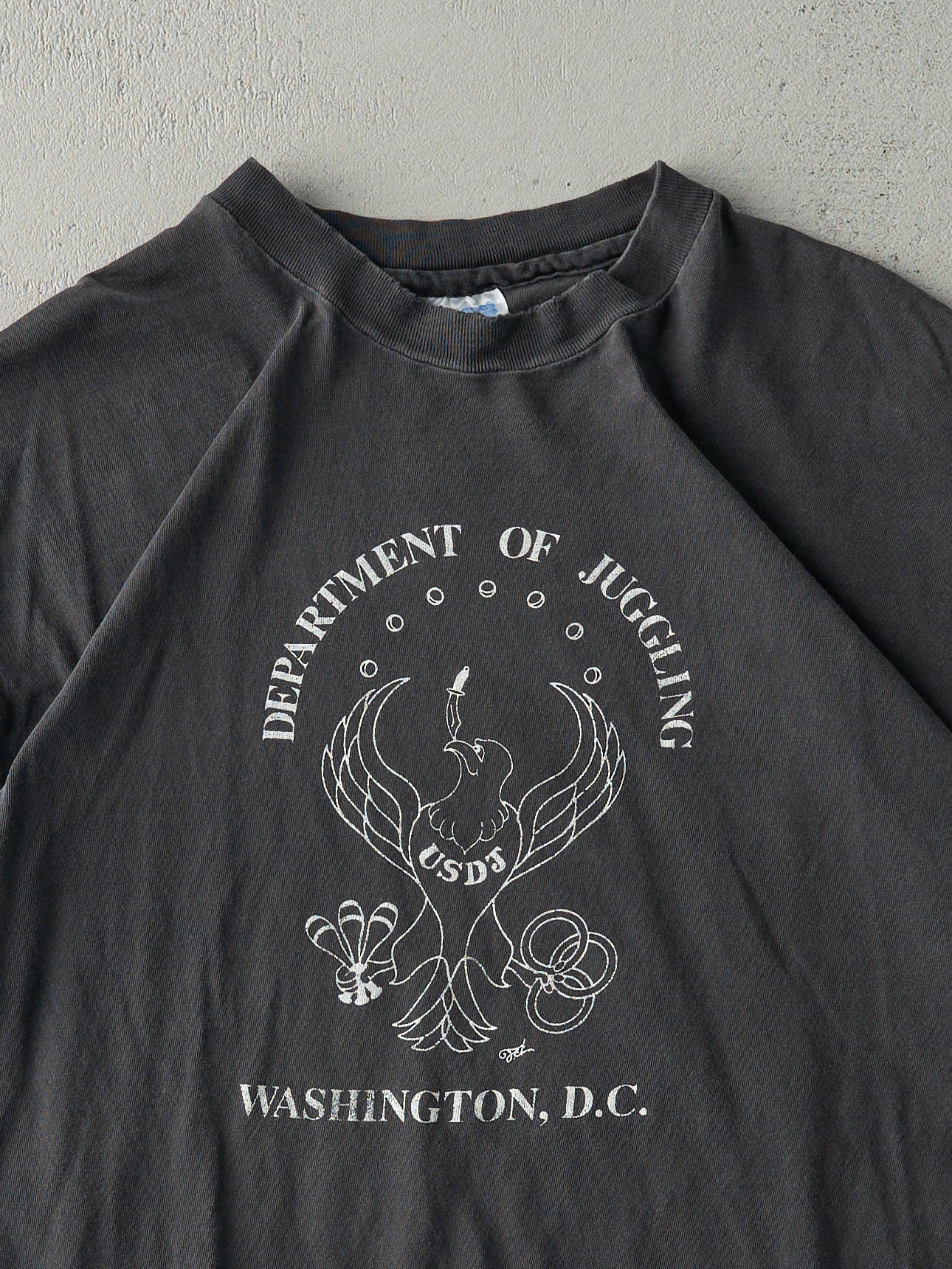 Vintage 90s  Faded Black "Department of Juggling" Single Stitch Tee (M)