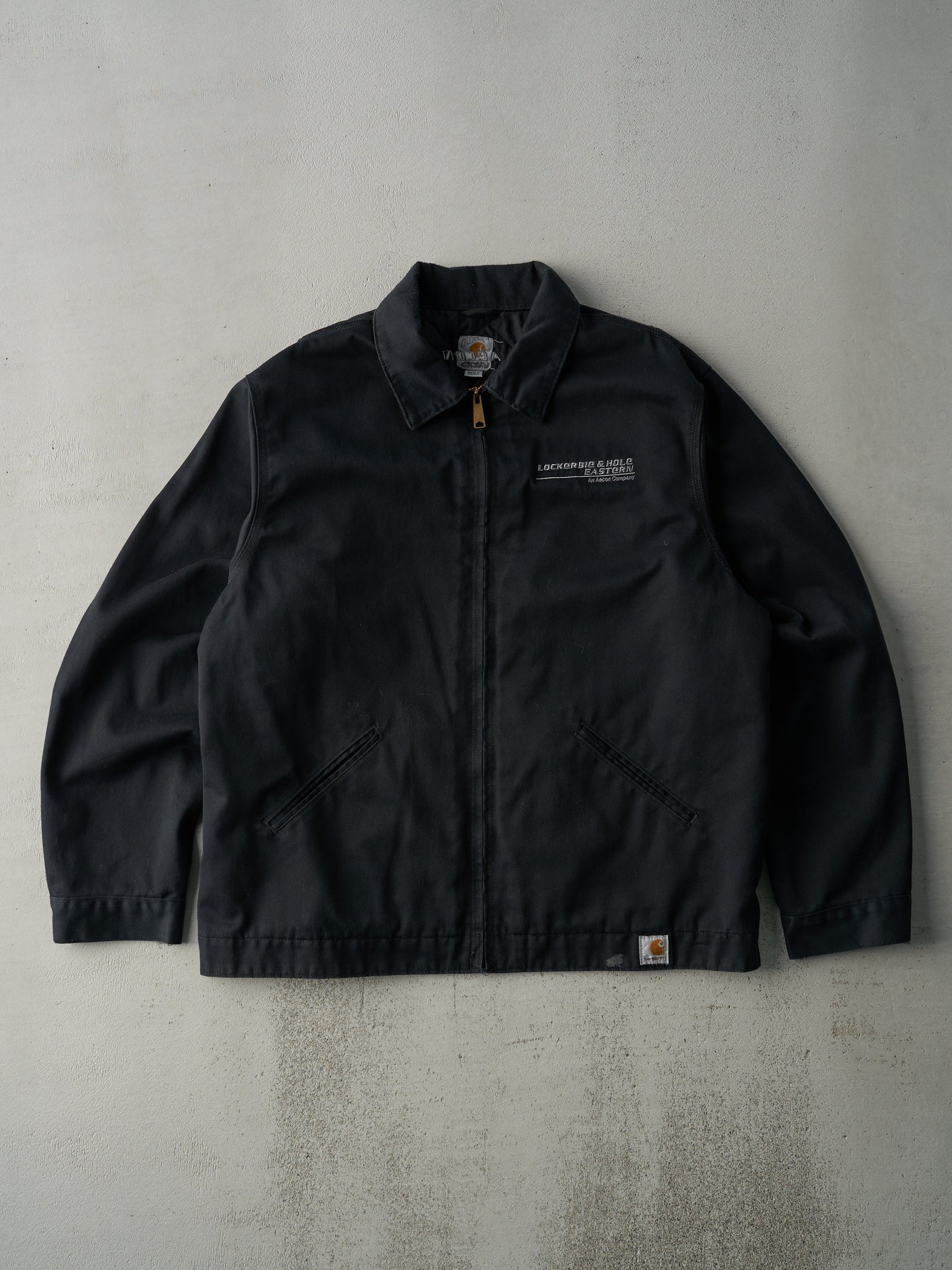 Vintage 90s Black Carhartt Embroidered Logo Shop Coat (XL)