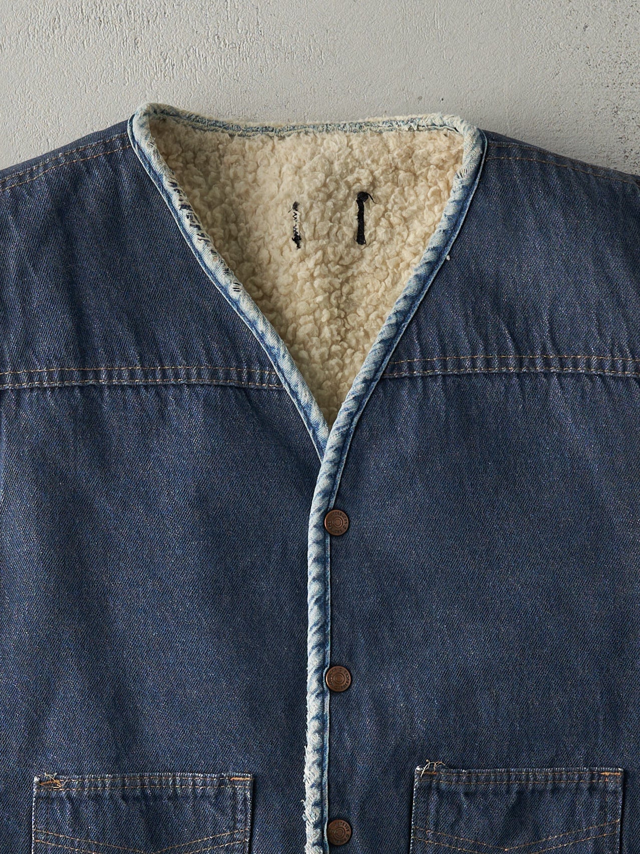 Vintage 70s Denim Wool Lined Roebucks Workwear Vest (M)