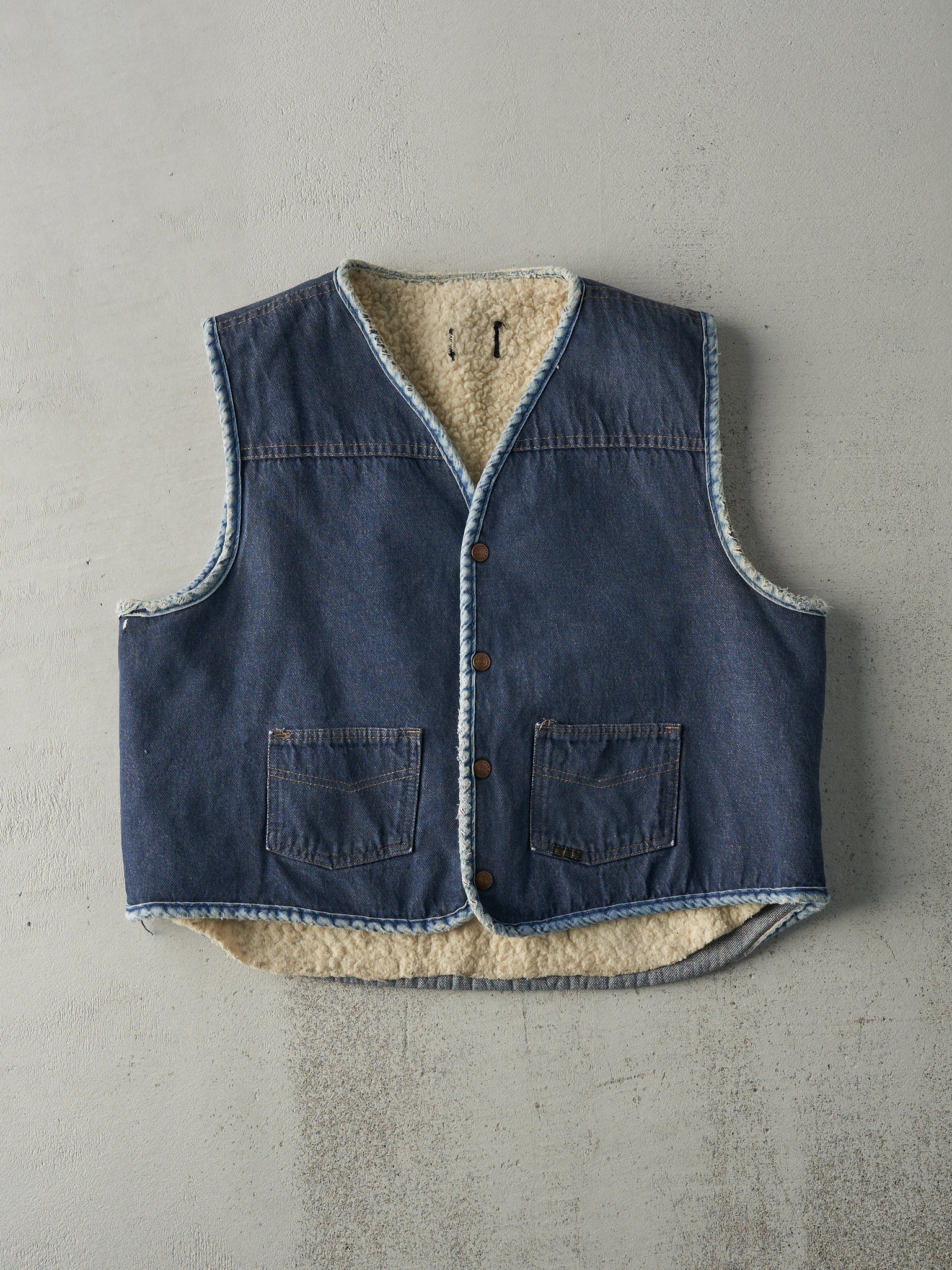 Vintage 70s Denim Wool Lined Roebucks Workwear Vest (M)