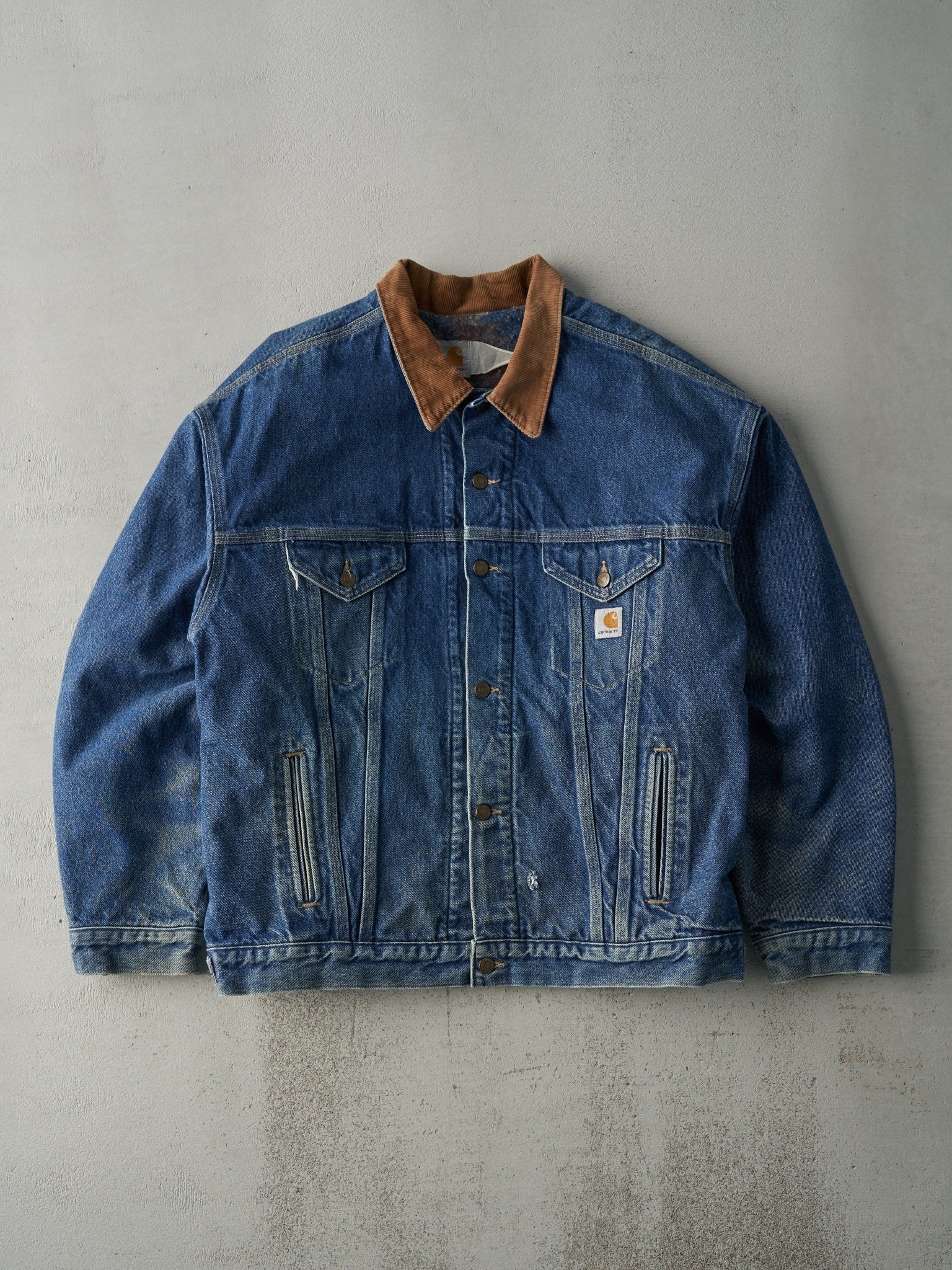 Vintage 90s Mid Wash Carhartt Blanket Lined Denim Jacket (XL)