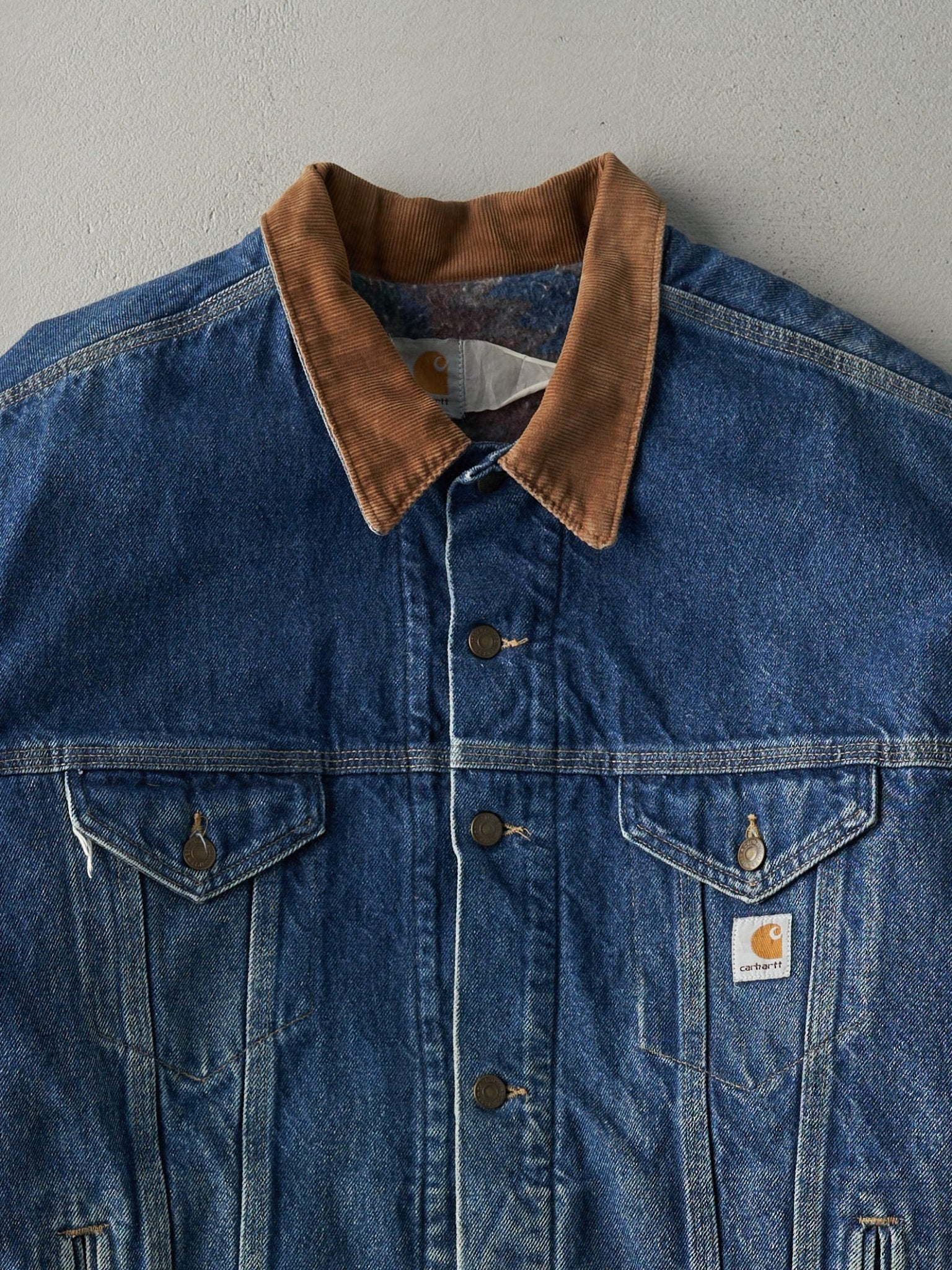 Vintage 90s Mid Wash Carhartt Blanket Lined Denim Jacket (XL)
