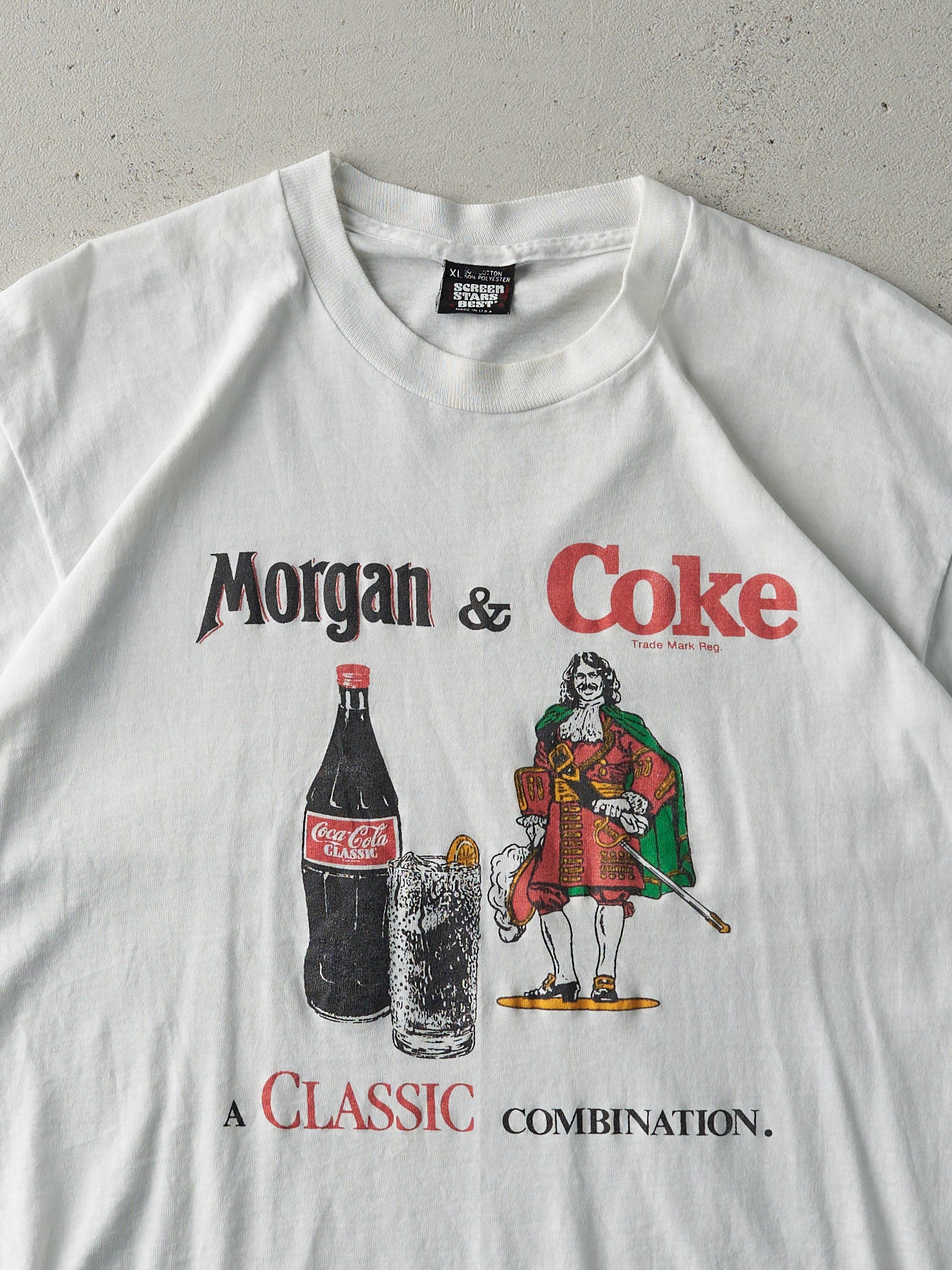 Vintage RARE 80s White Captain Morgan & Coca Cola Single Stitch Tee (M)