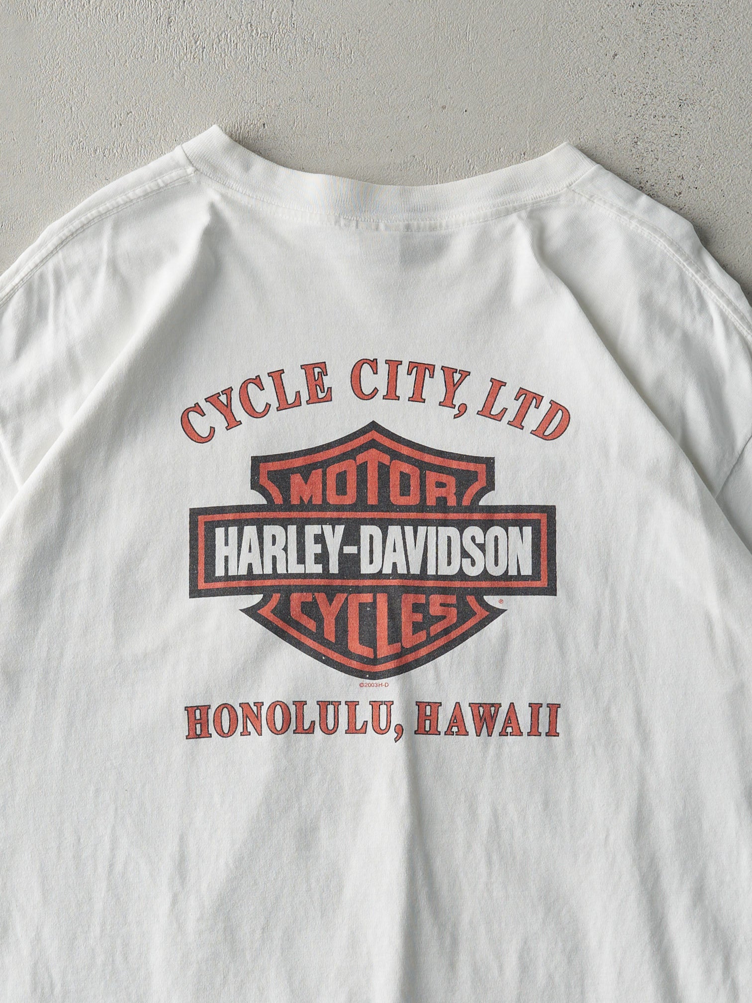 Vintage 03' White Honolulu Hawaii Harley Davidson Pocket Tee (M/L)