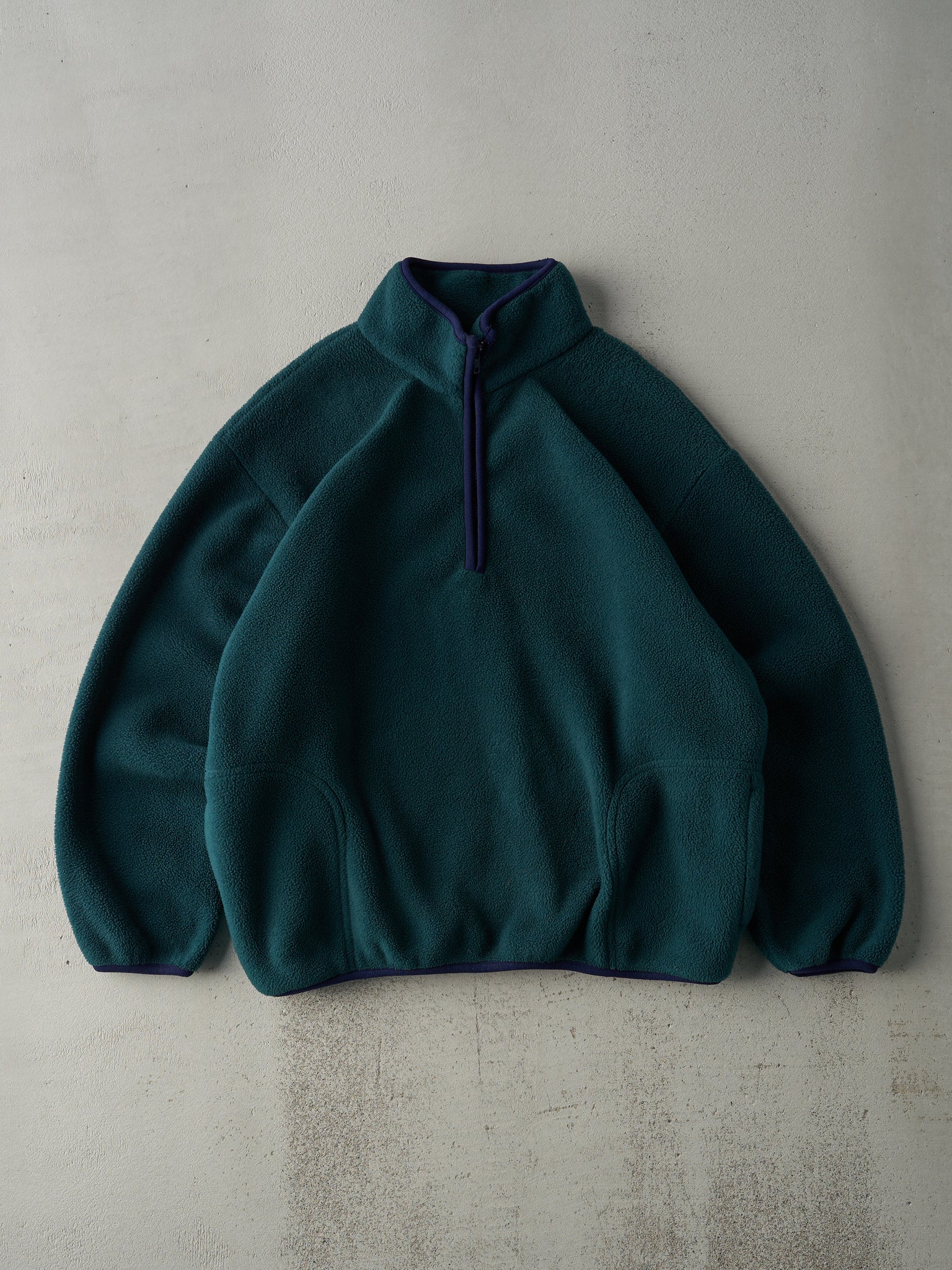 Vintage 90s Forest Green Blank Quarter Zip Fleece Sweater (L/XL)