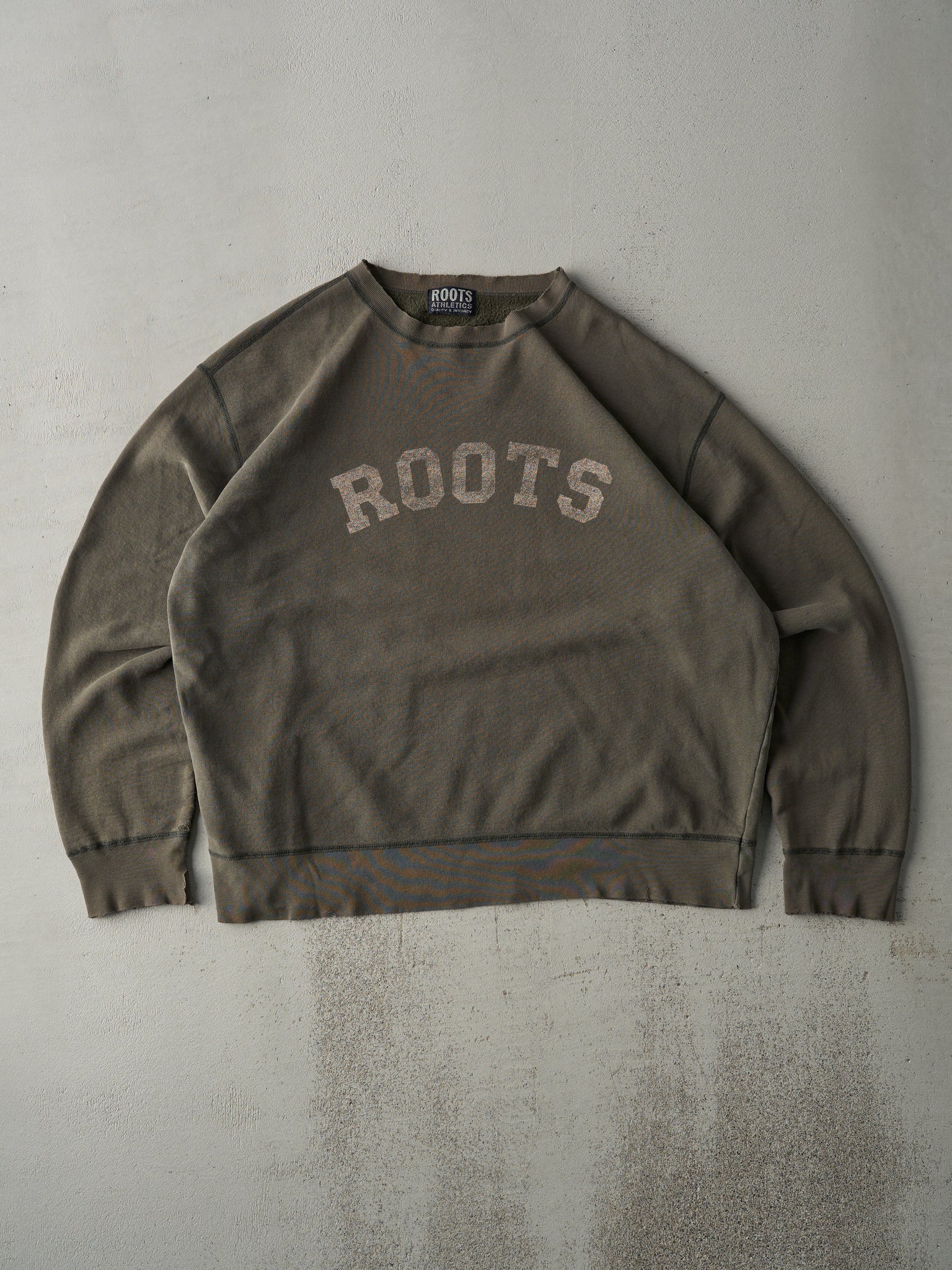 Vintage Y2K Olive Green Roots Logo Boxy Crewneck (L/XL)