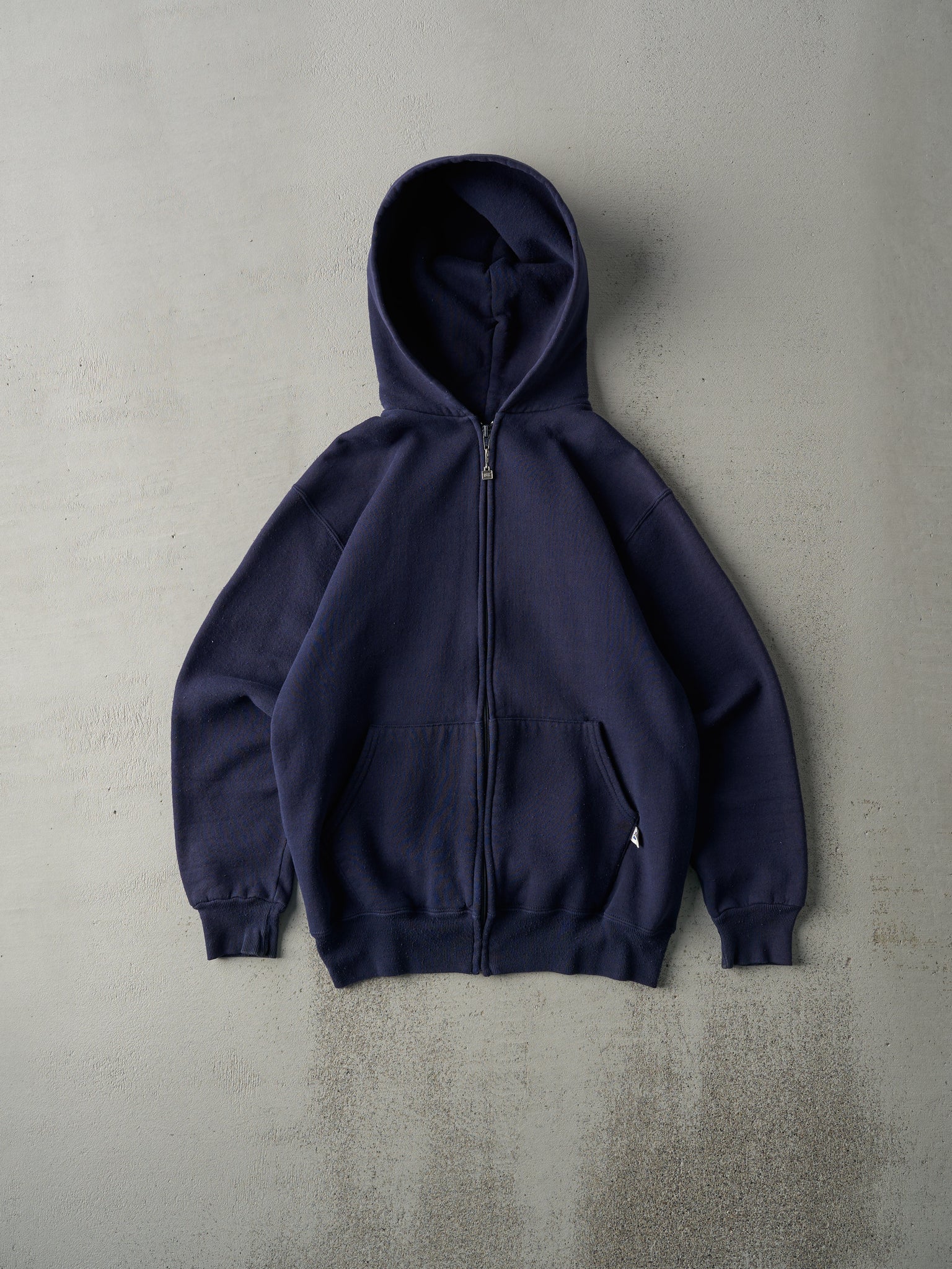 Vintage 90s Navy Blue Russell Athletics Blank Zip Up Hoodie (M)