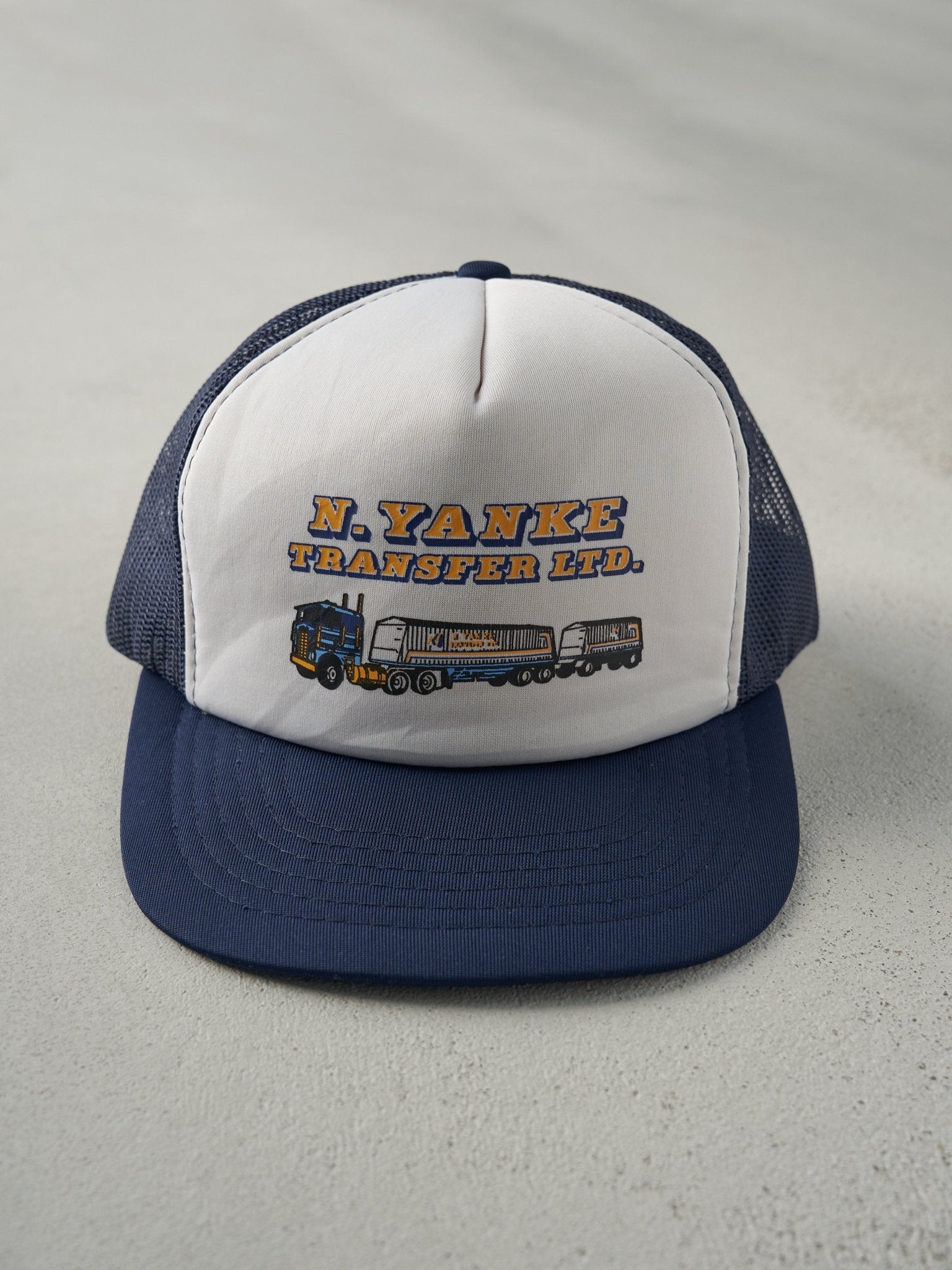 Vintage 80s Navy Blue and White N. Yanke Transfer Foam Trucker Hat