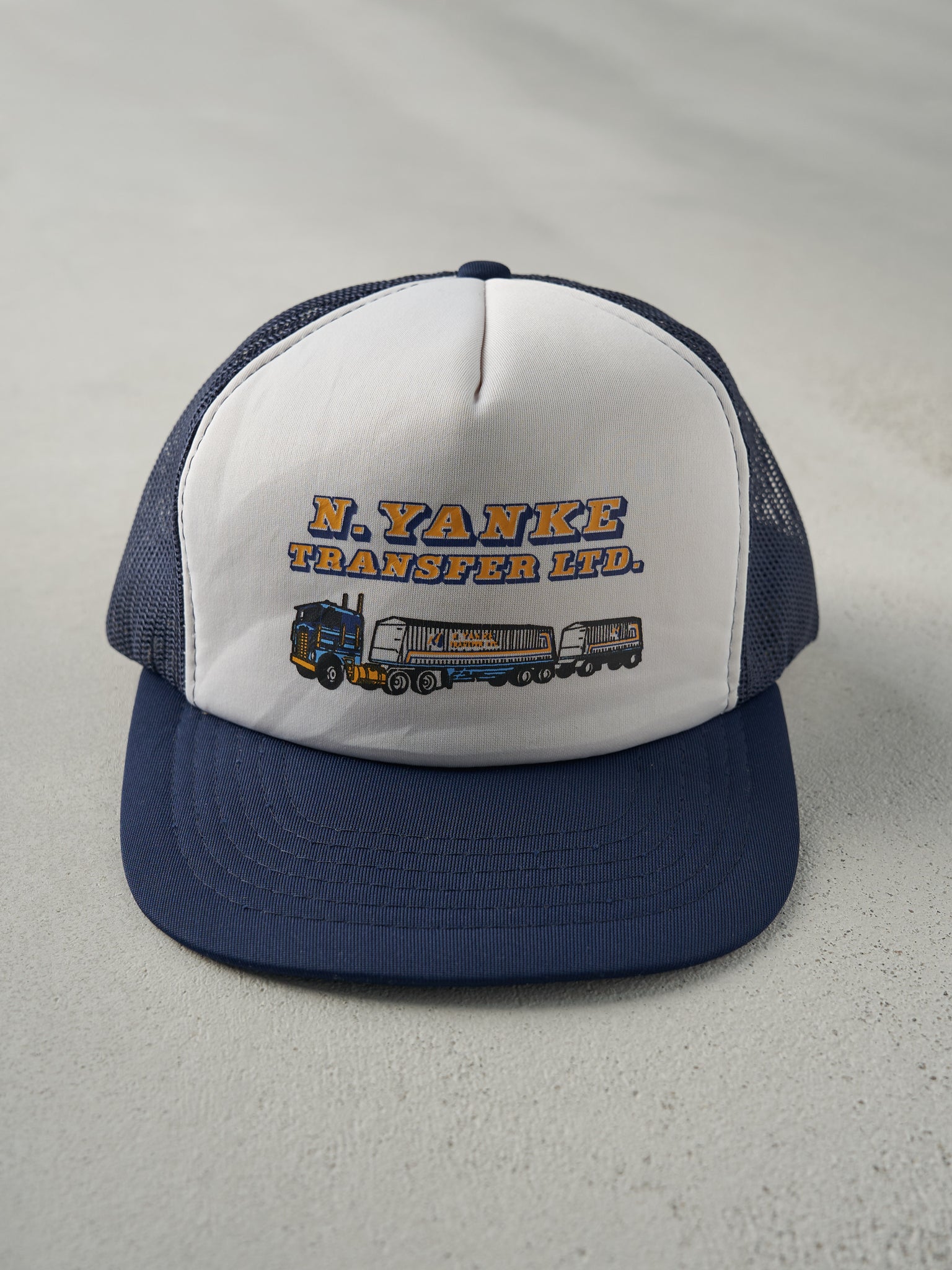 Vintage 80s Navy Blue and White N. Yanke Transfer Foam Trucker Hat