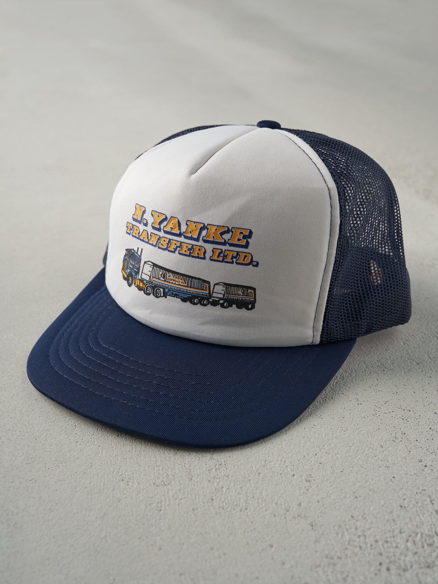 Vintage 80s Navy Blue and White N. Yanke Transfer Foam Trucker Hat