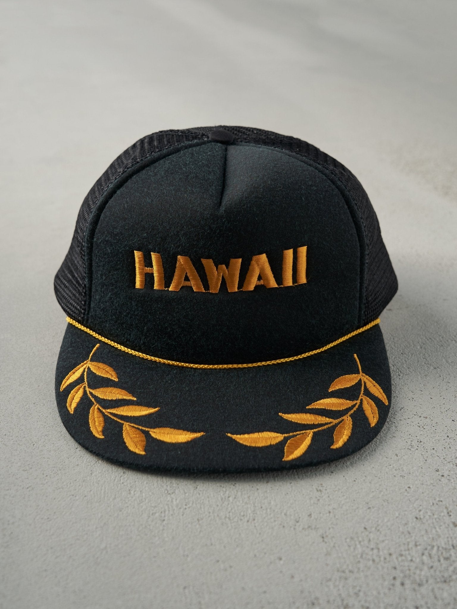 Vintage 80s Black Hawaii Embroidered Foam Trucker Hat