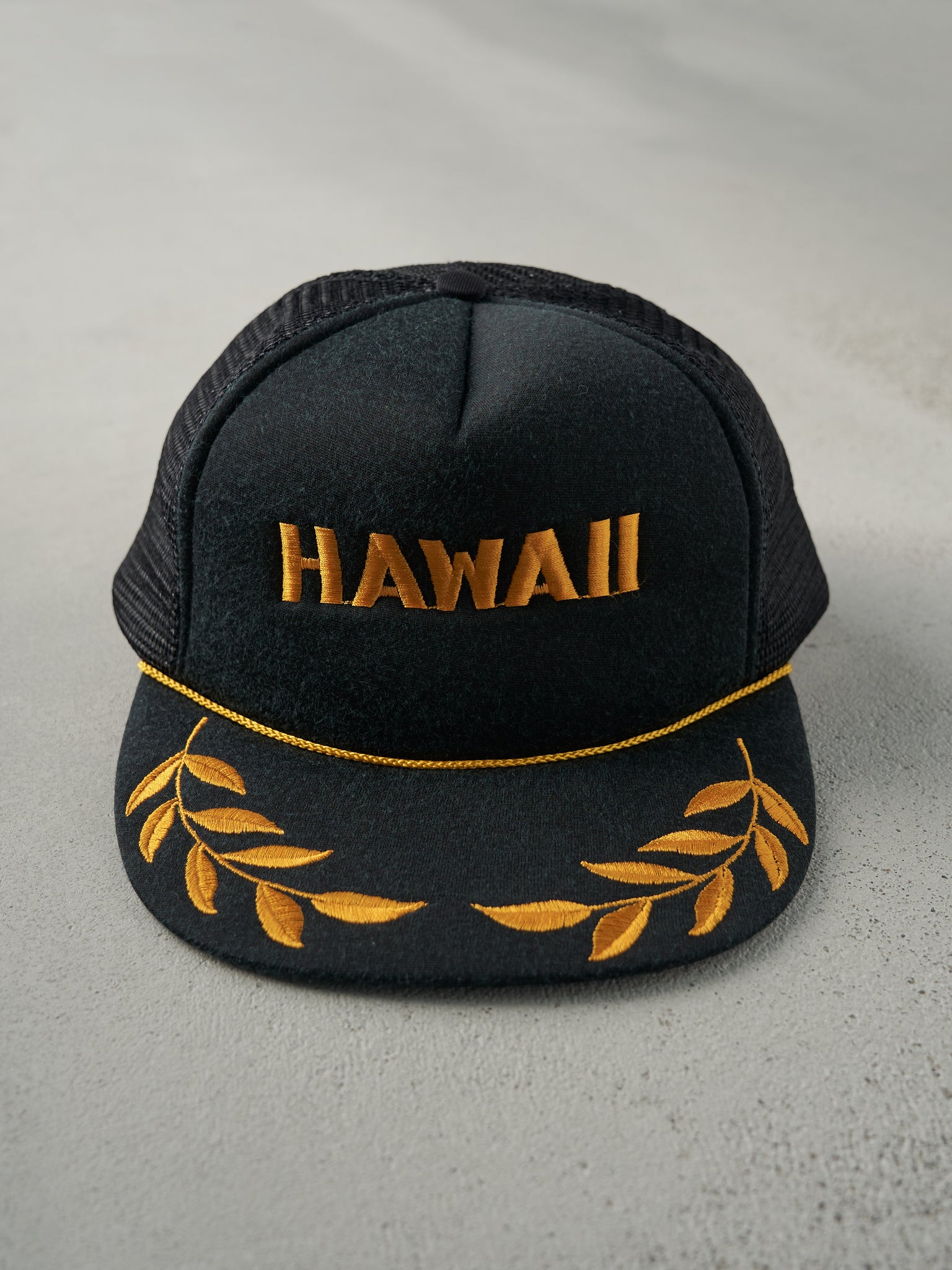 Vintage 80s Black Hawaii Embroidered Foam Trucker Hat