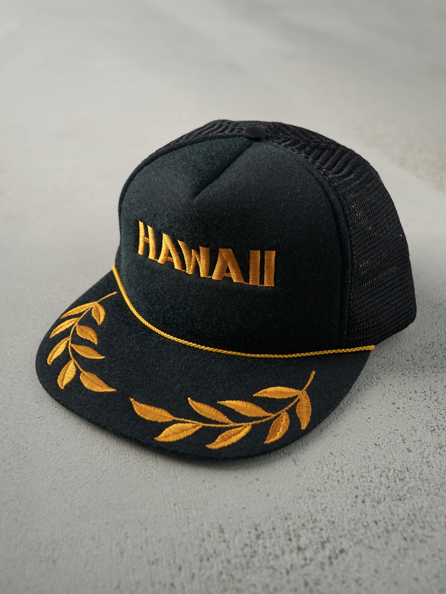 Vintage 80s Black Hawaii Embroidered Foam Trucker Hat