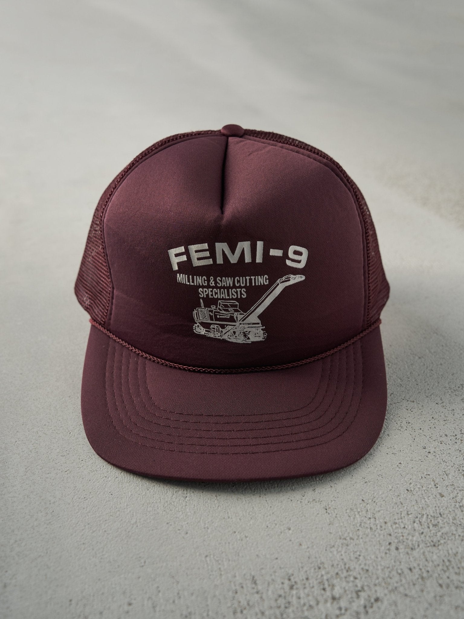Vintage 90s Burgundy Femi-9 Foam Trucker Hat