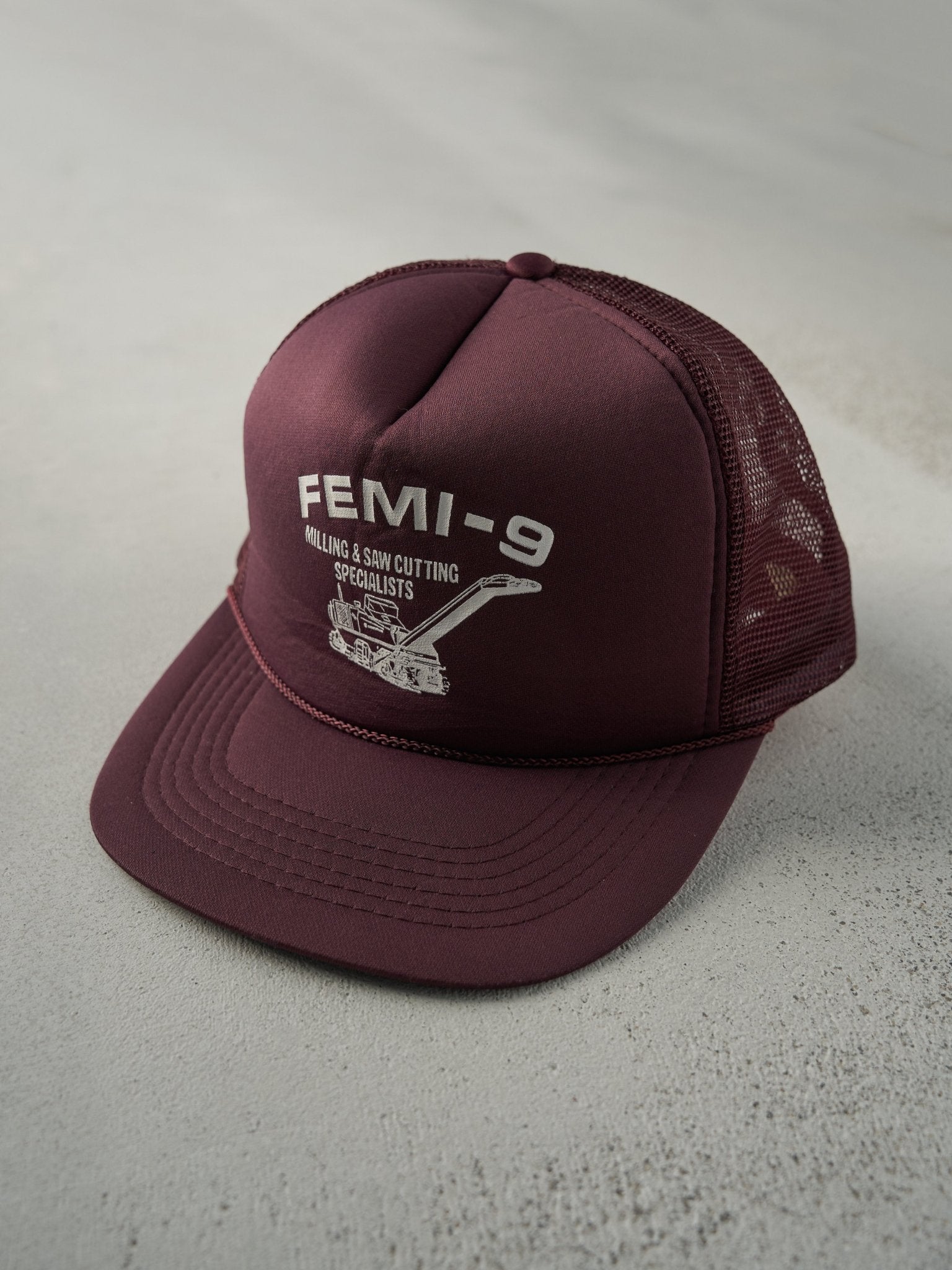 Vintage 90s Burgundy Femi-9 Foam Trucker Hat