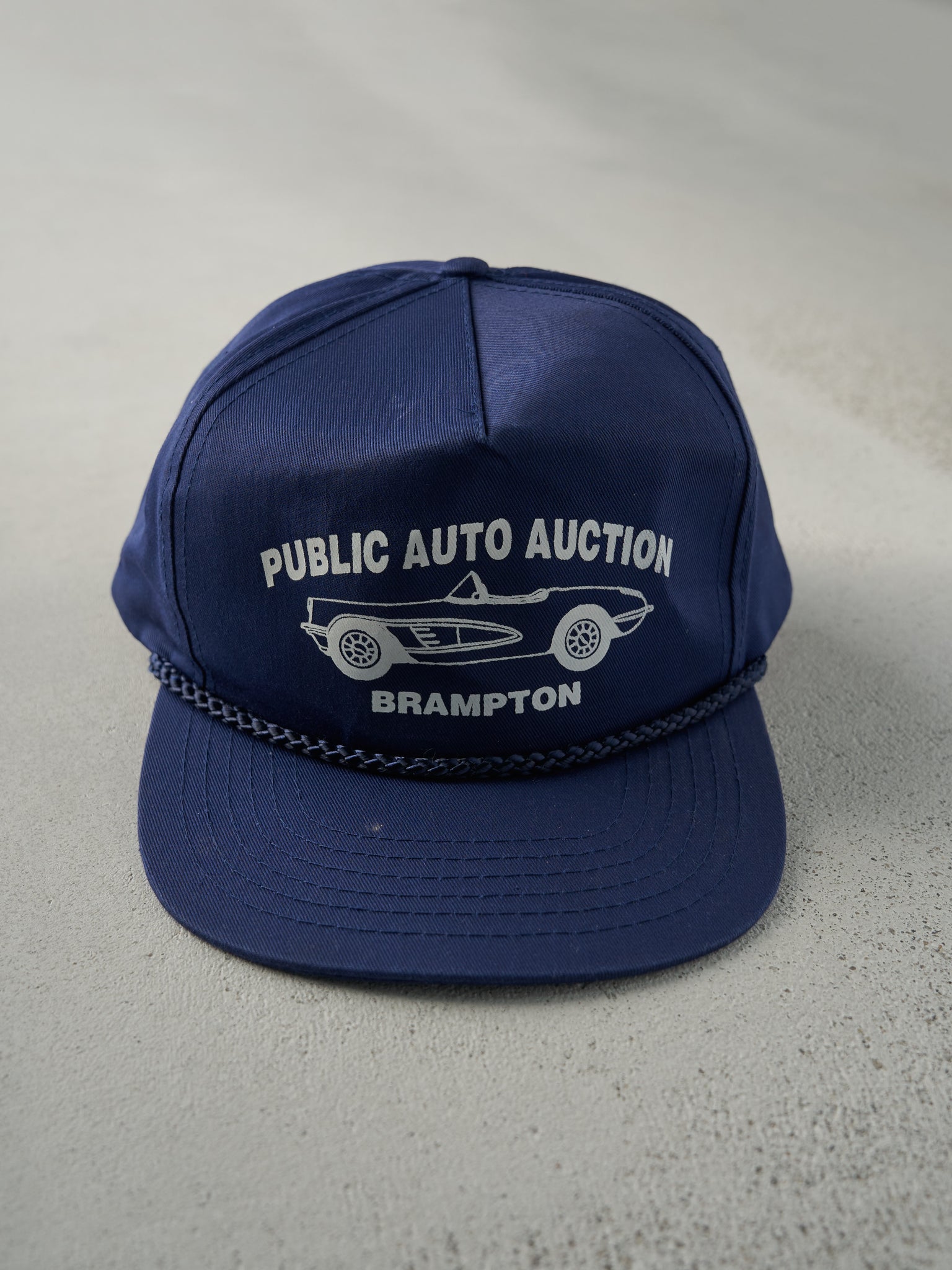 Vintage 90s Navy Brampton Public Auto Auction Snap Back Hat