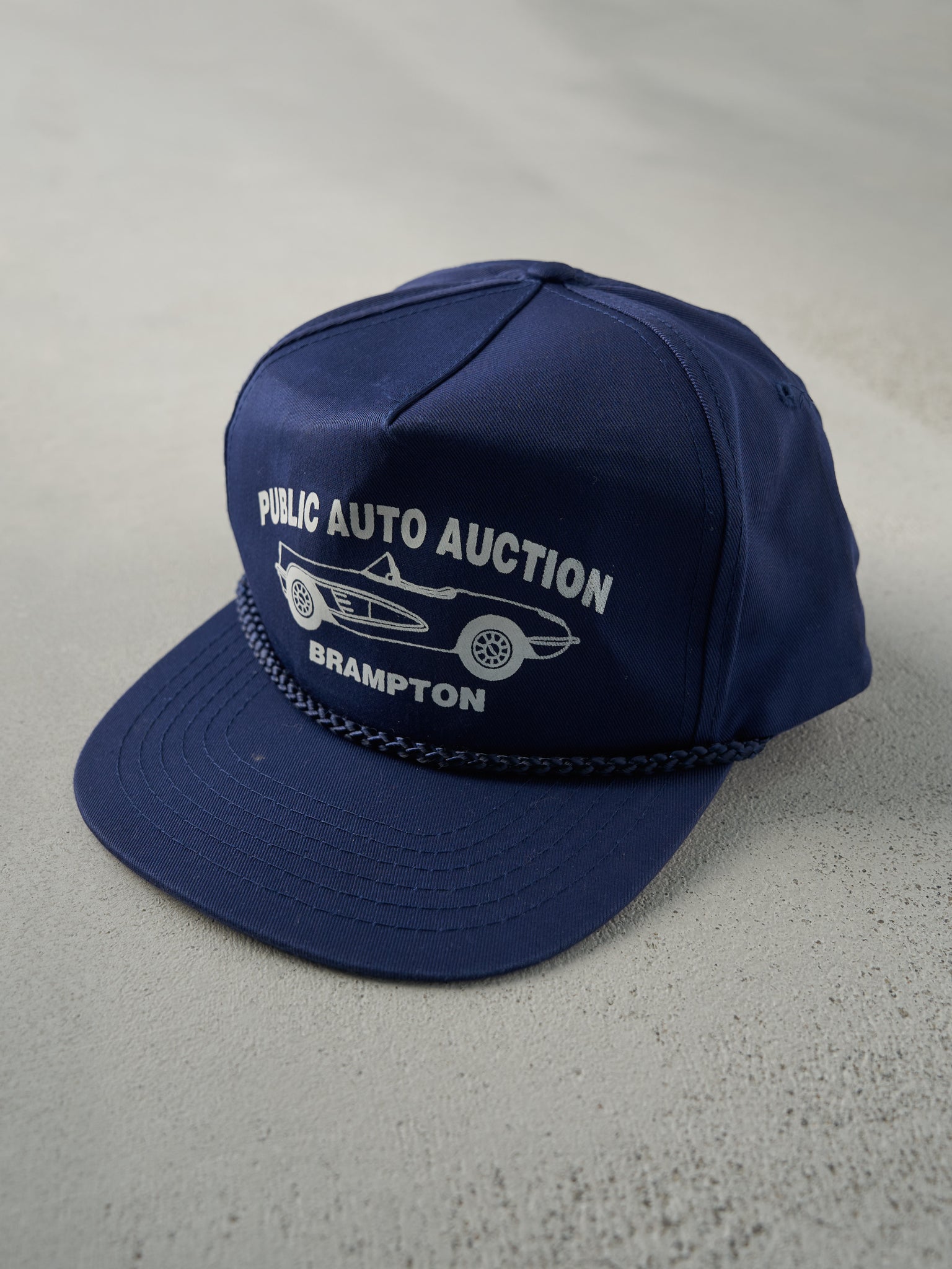 Vintage 90s Navy Brampton Public Auto Auction Snap Back Hat