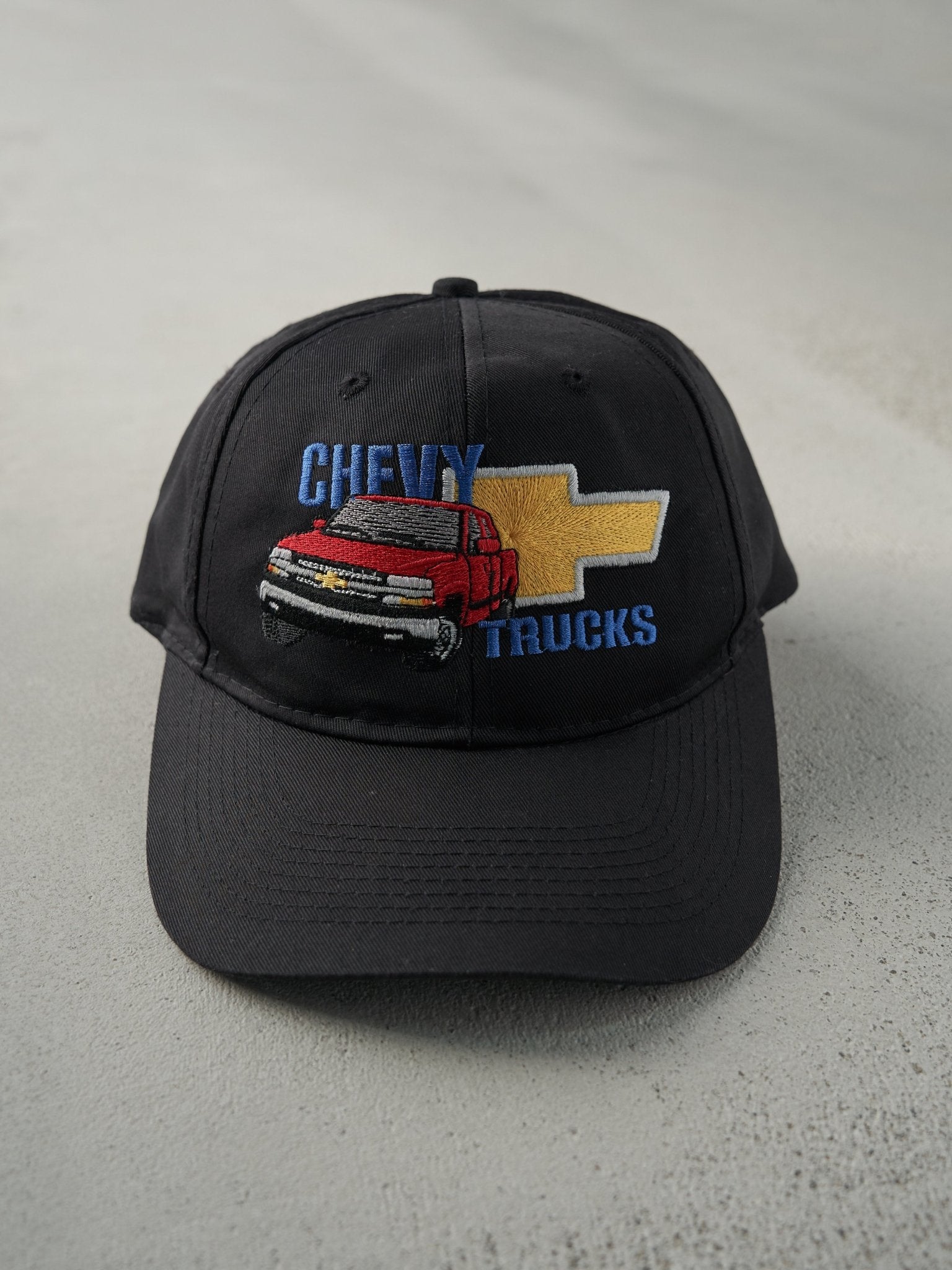 Vintage 90s Black Chevy Trucks Embroidered Snap Back Hat