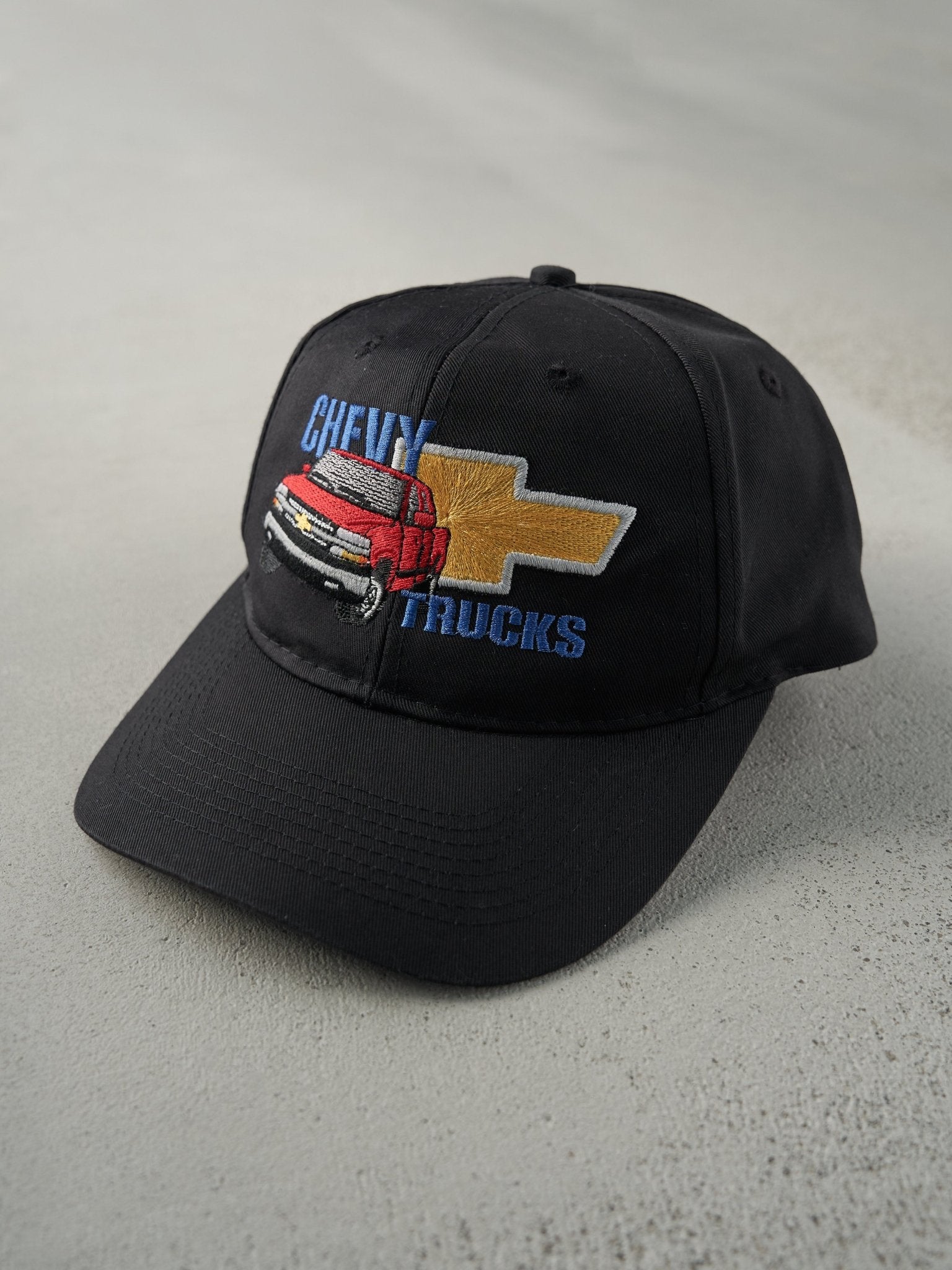 Vintage 90s Black Chevy Trucks Embroidered Snap Back Hat