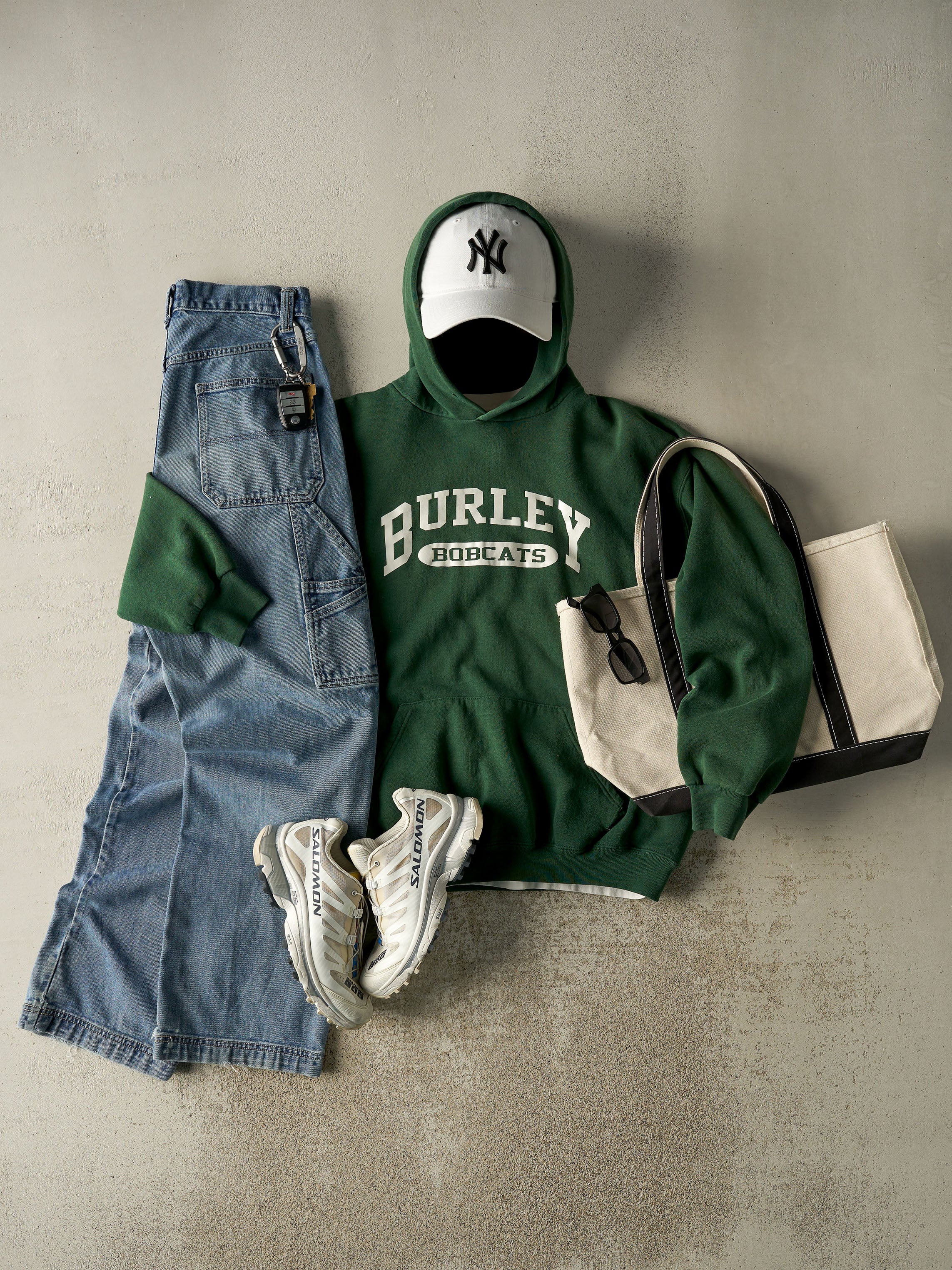 Vintage 90s Green Russell Athletic Burley Bobcats Hoodie (L/XL)