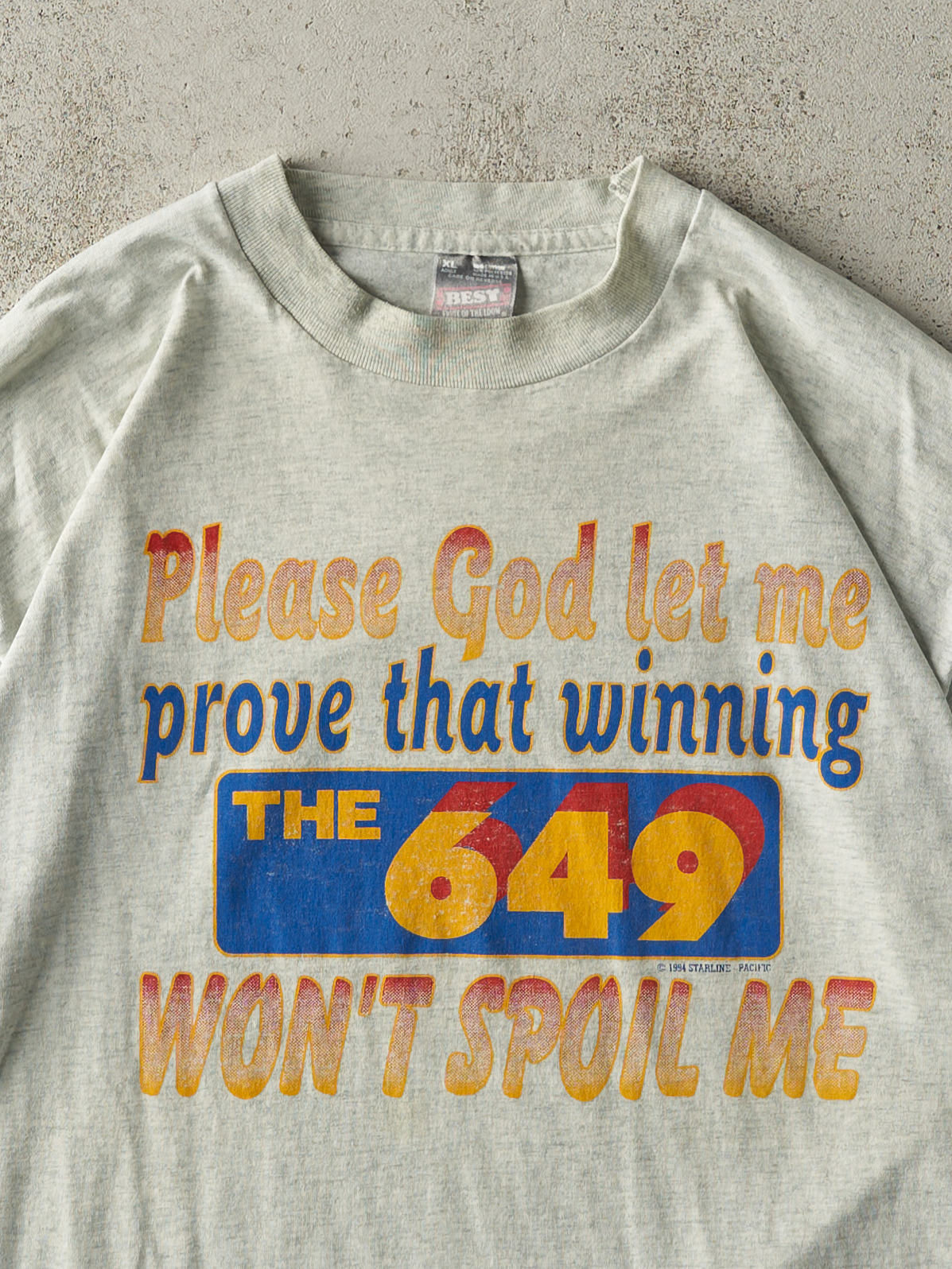 Vintage 94' Heather Grey "Winning Won't Spoil Me" Lotto 649 Single Stitch Tee (L)