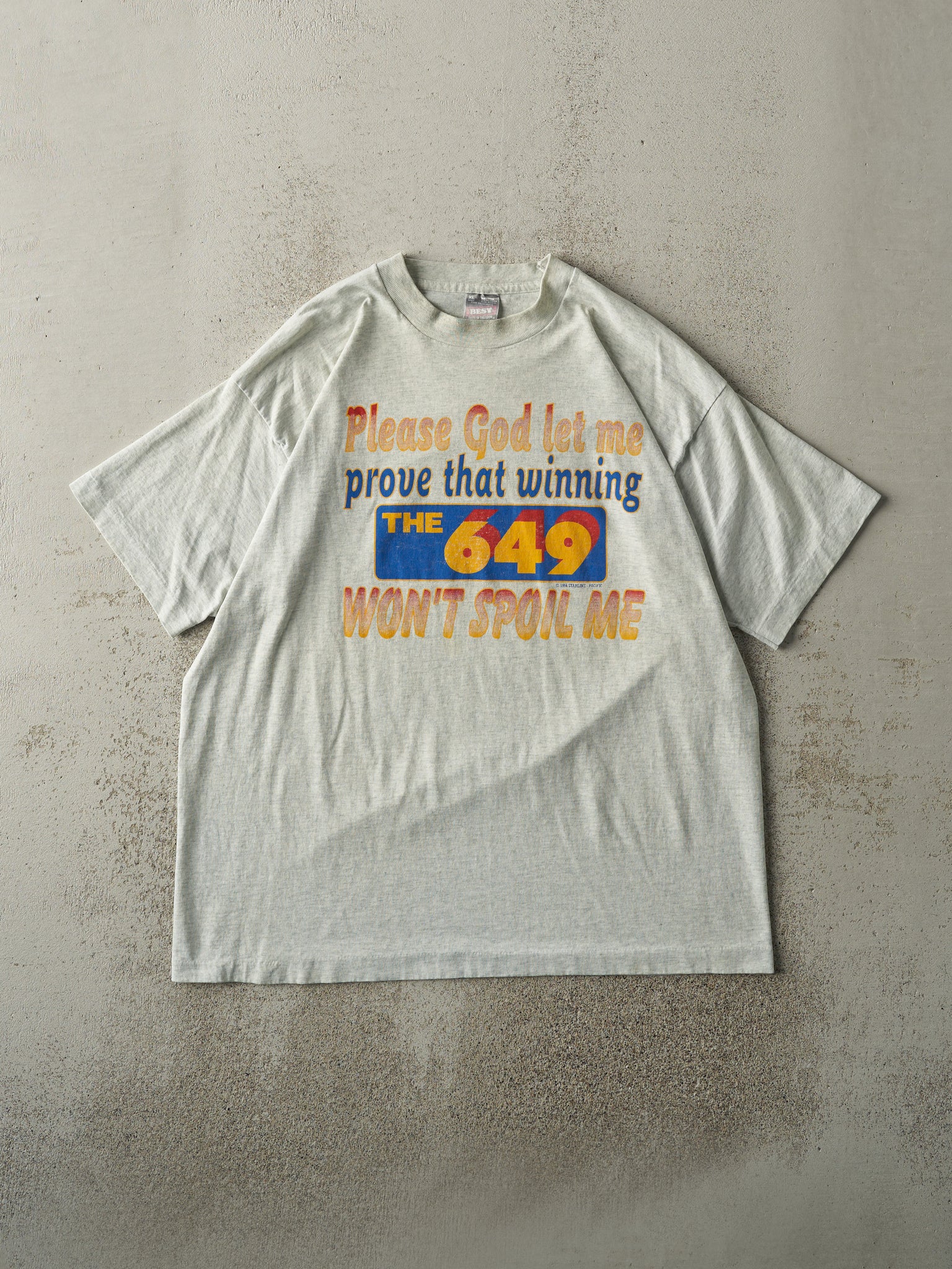 Vintage 94' Heather Grey "Winning Won't Spoil Me" Lotto 649 Single Stitch Tee (L)