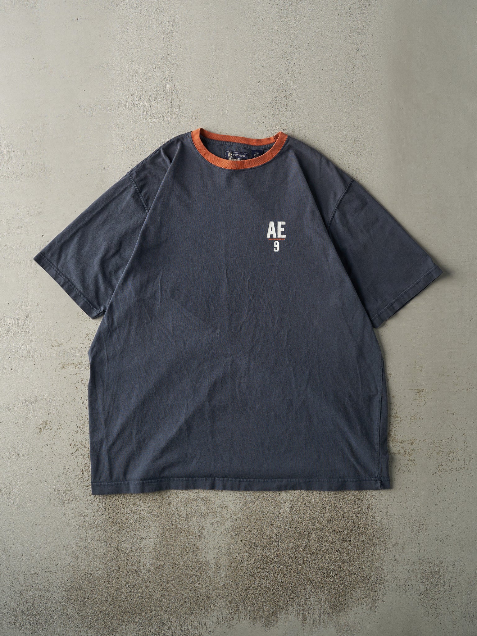 Vintage Y2K Navy Blue & Orange American Eagle Tee (XL)