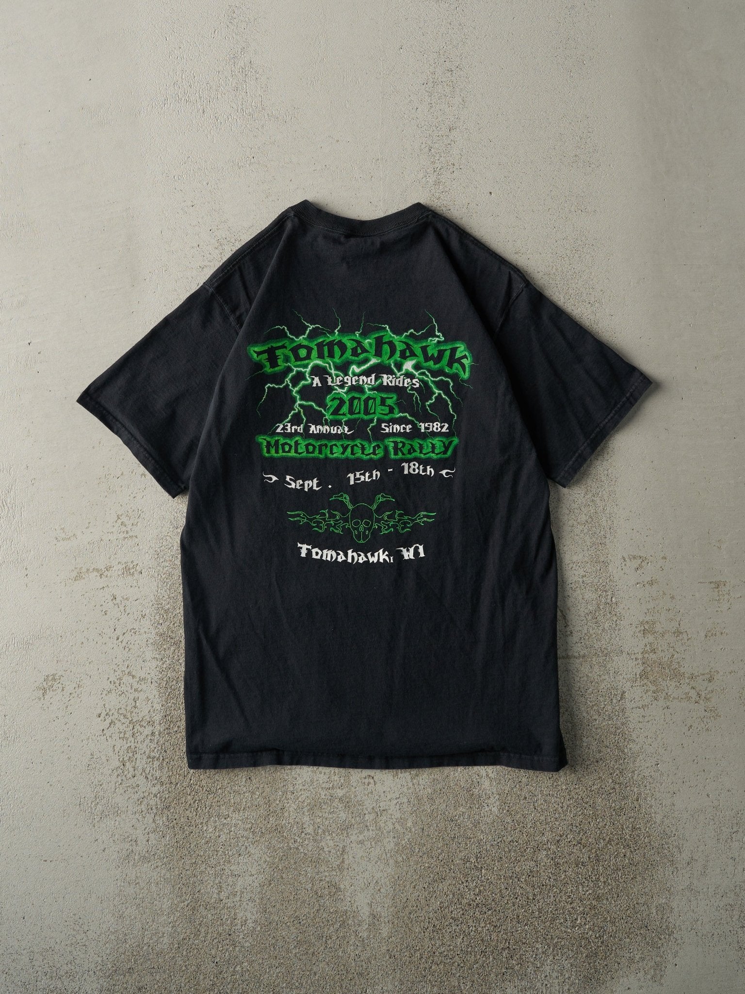 Vintage 05' Black Tomahawk Motorcycle Rally Tee (M)