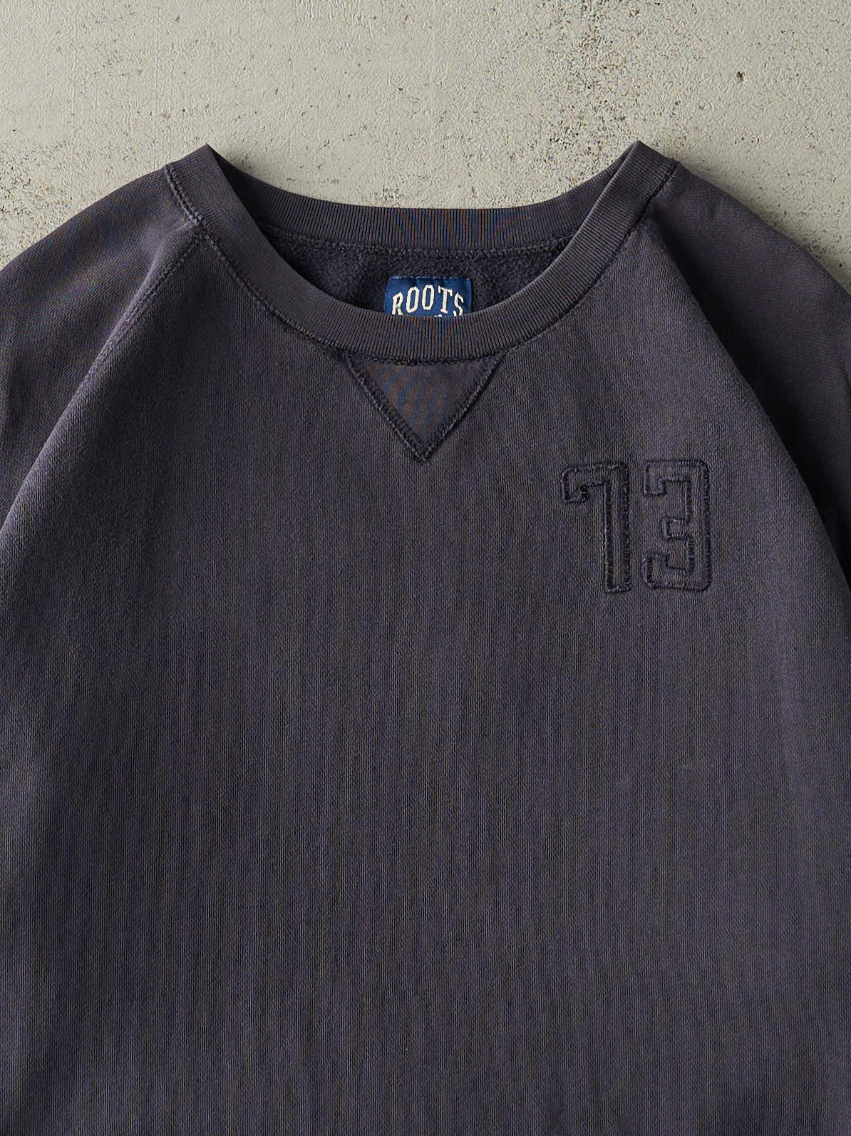 Vintage Y2K Navy Blue Roots Embroidered Boxy Crewneck (L)