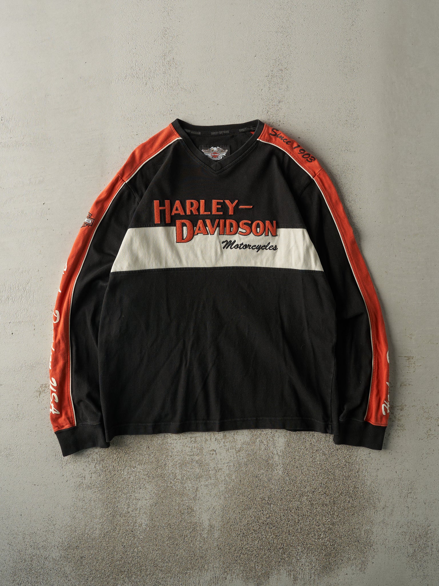 Vintage Y2K Black Embroidered Harley Davidson Long Sleeve (L)