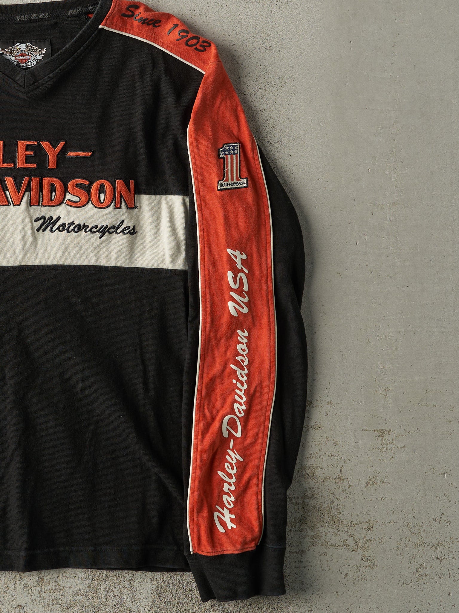 Vintage Y2K Black Embroidered Harley Davidson Long Sleeve (L)