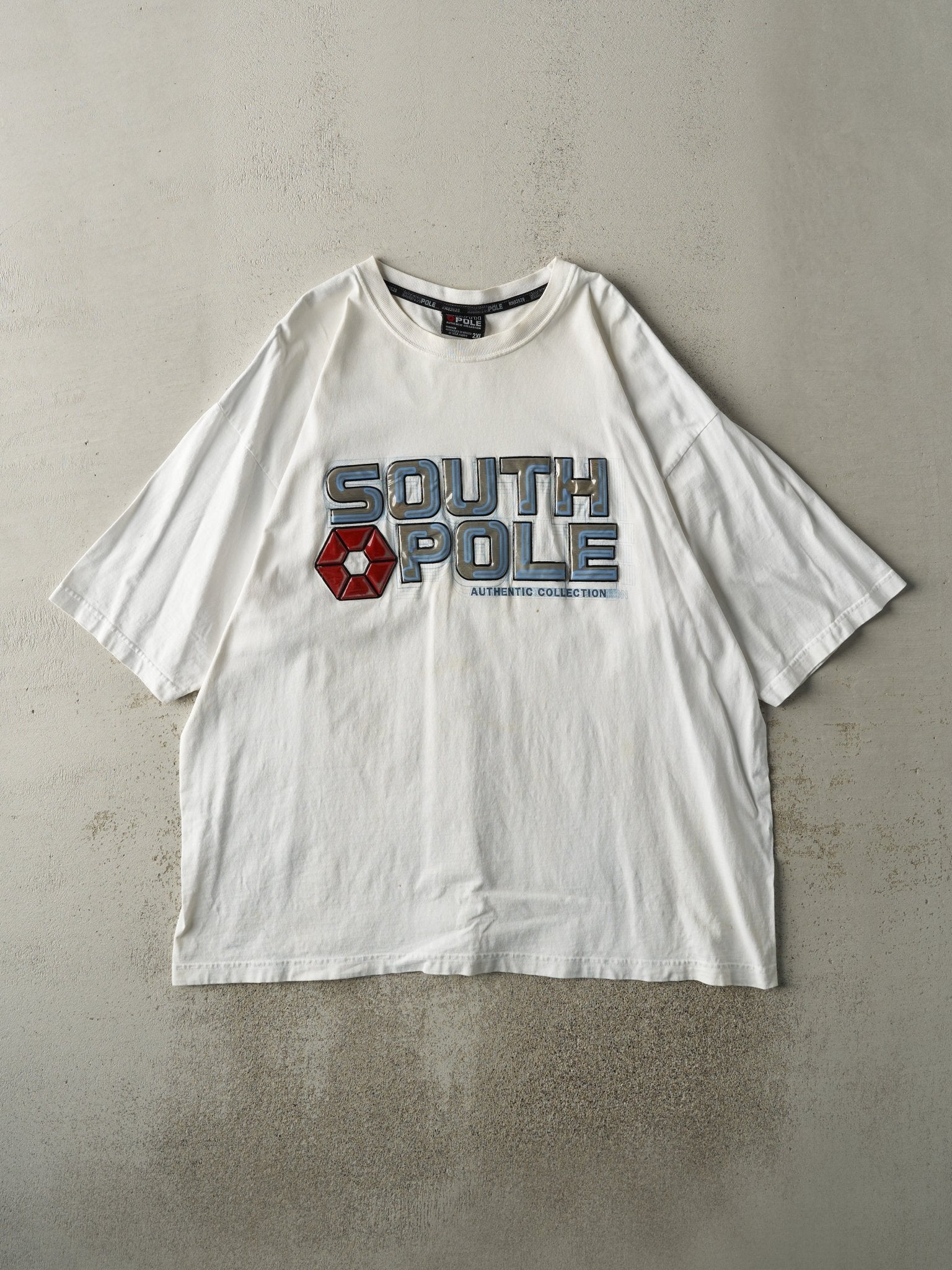 Vintage Y2K White South Pole 3D Plastic Printed Tee (XXL)