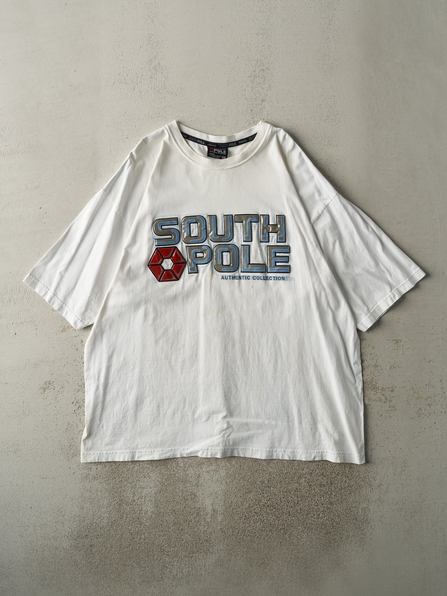 Vintage Y2K White South Pole 3D Plastic Printed Tee (XL)