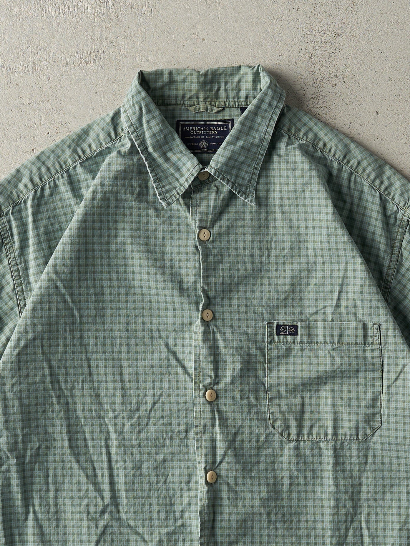 Vintage Y2K Green American Eagle Short Sleeve Button Up (L)