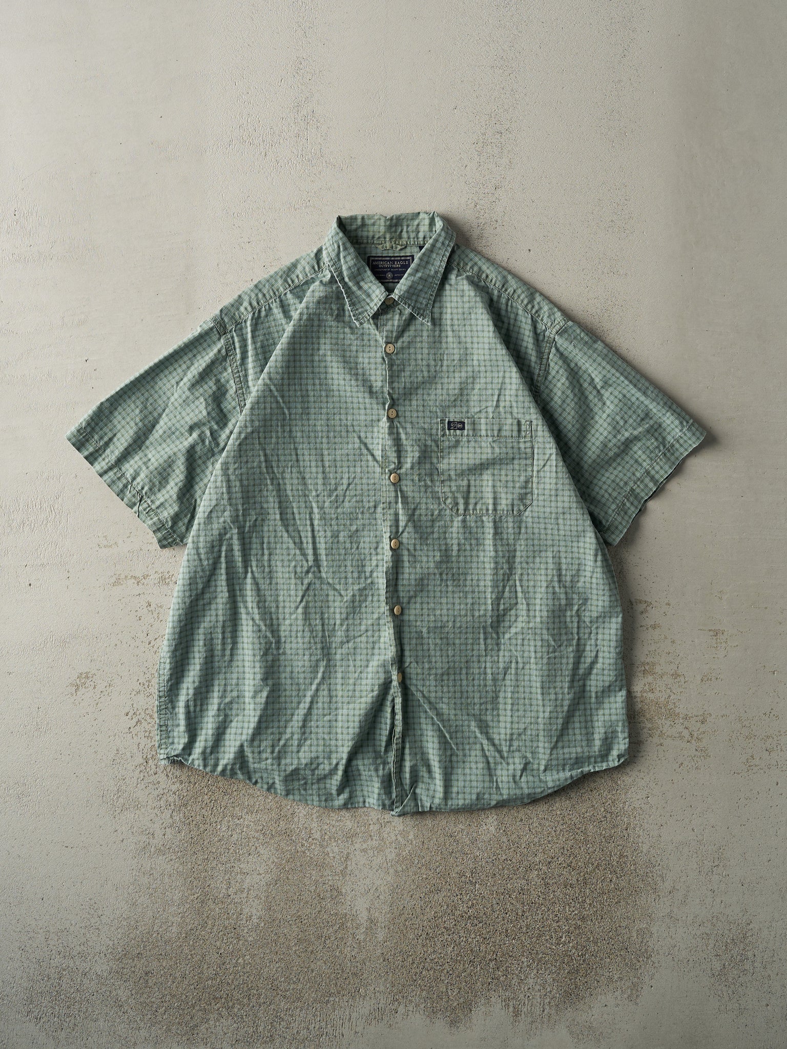 Vintage Y2K Green American Eagle Short Sleeve Button Up (L)