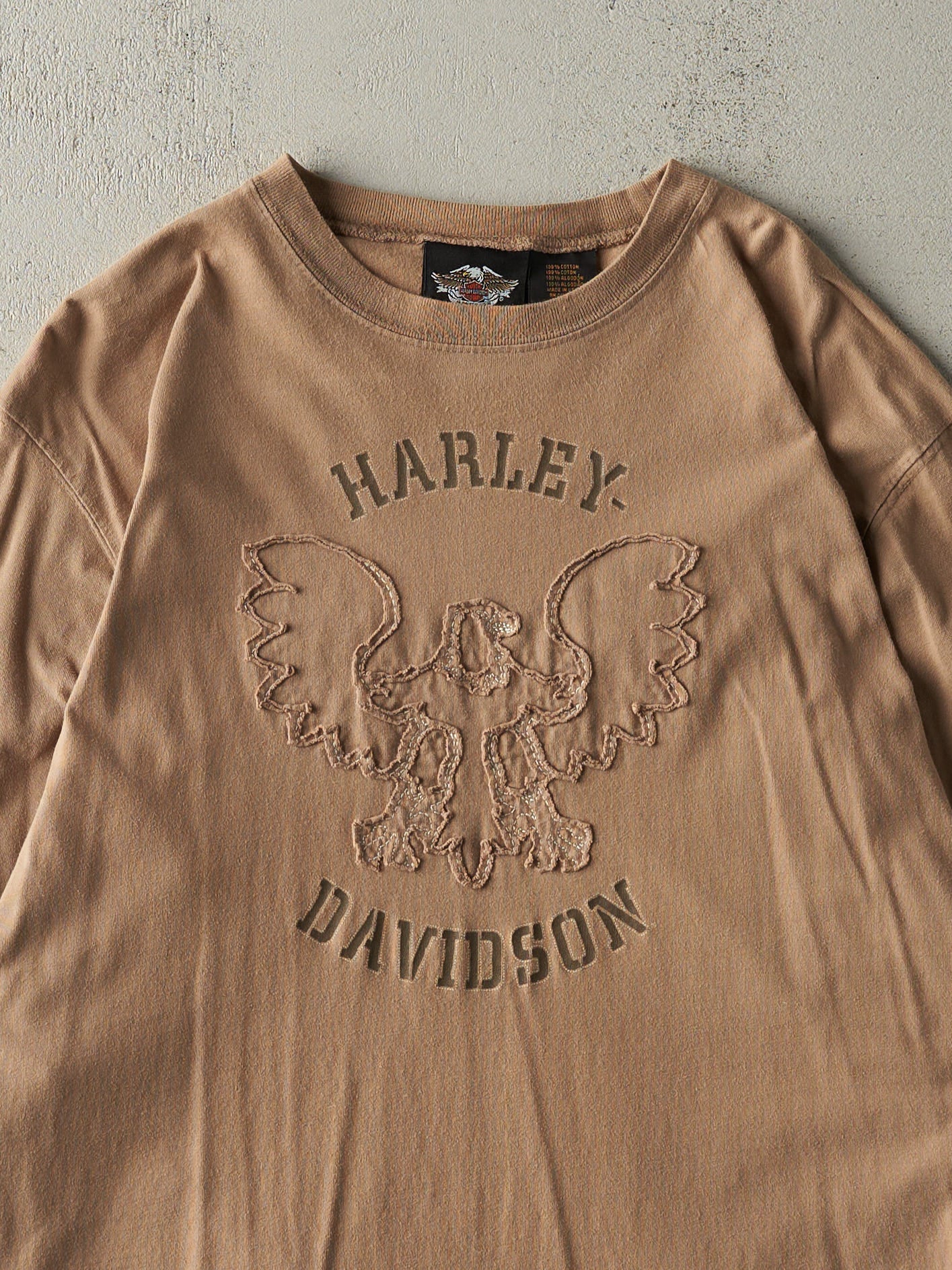 Vintage Y2K Beige Embroidered Harley Davidson Long Sleeve (L)