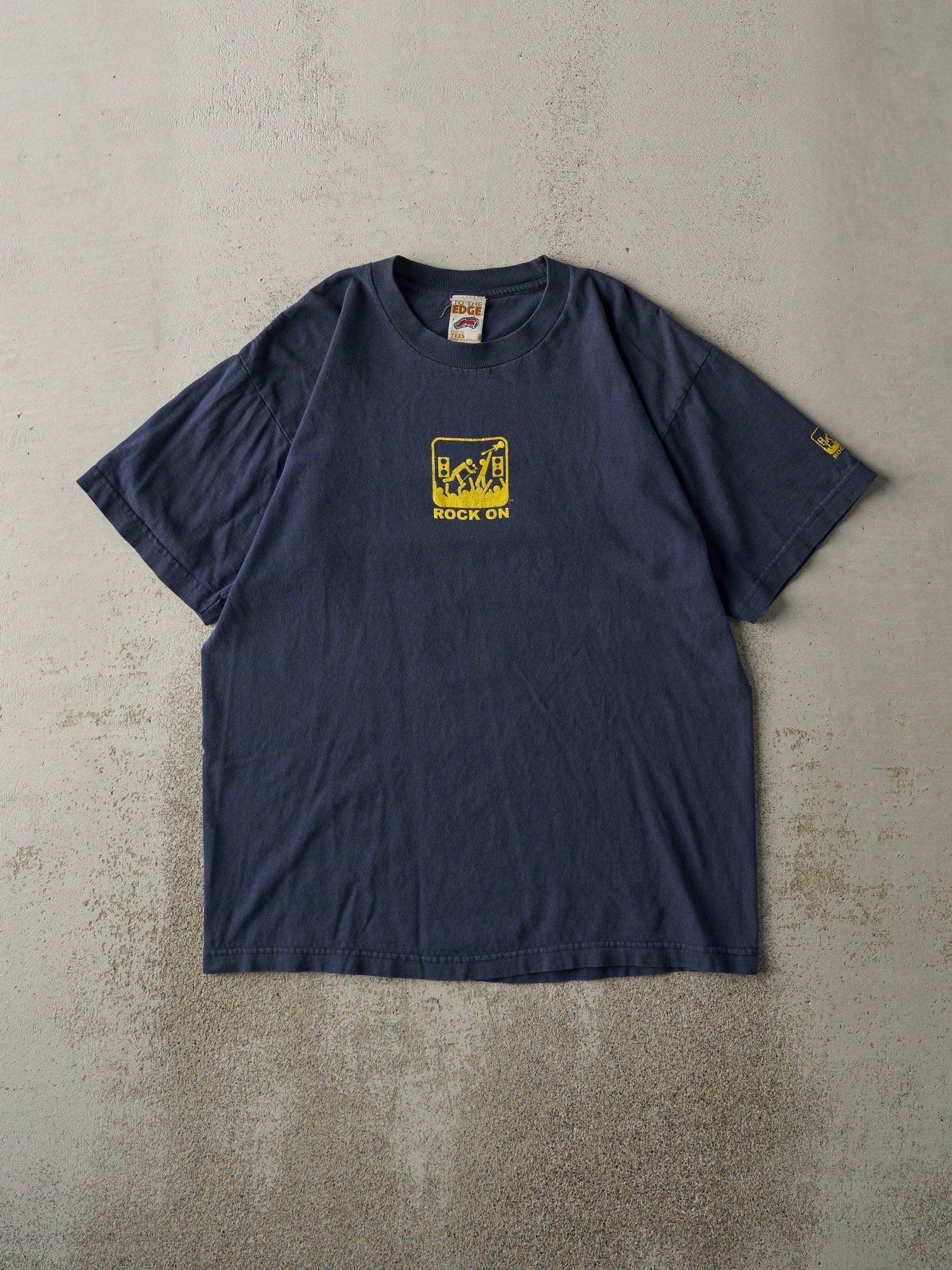 Vintage Y2K Navy Blue "Rock On" Tee (M)