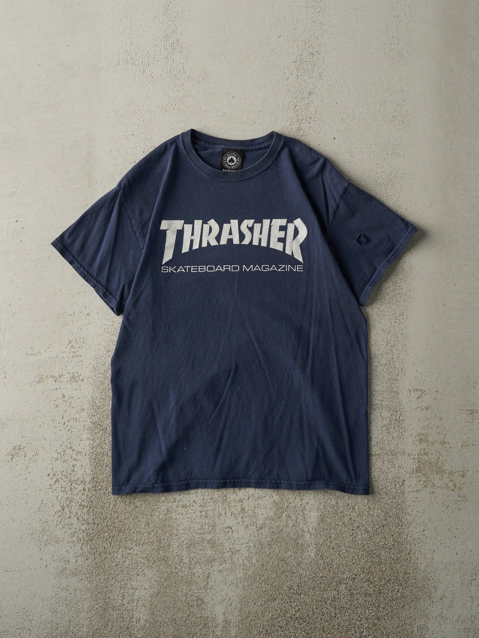 Vintage Y2K Navy Blue Thrasher Skateboard Magazine Tee (S)