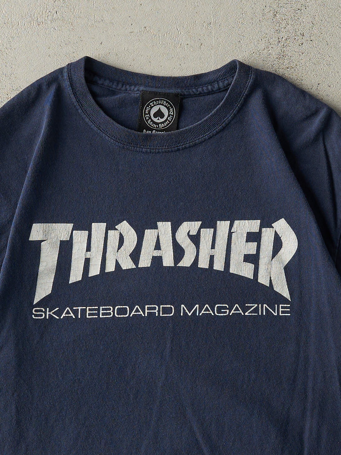 Vintage Y2K Navy Blue Thrasher Skateboard Magazine Tee (S)