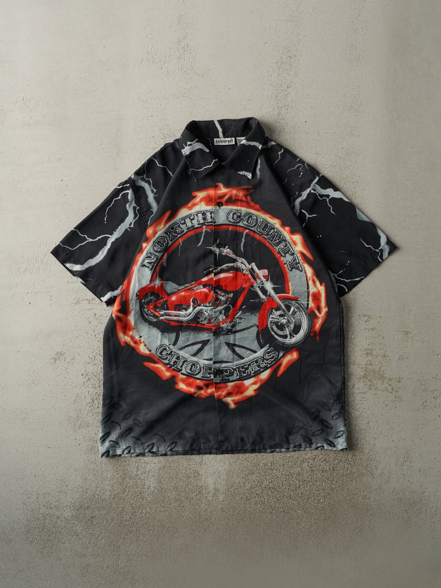 Vintage Y2K Black North County Choppers Short Sleeve Button Up (XL)
