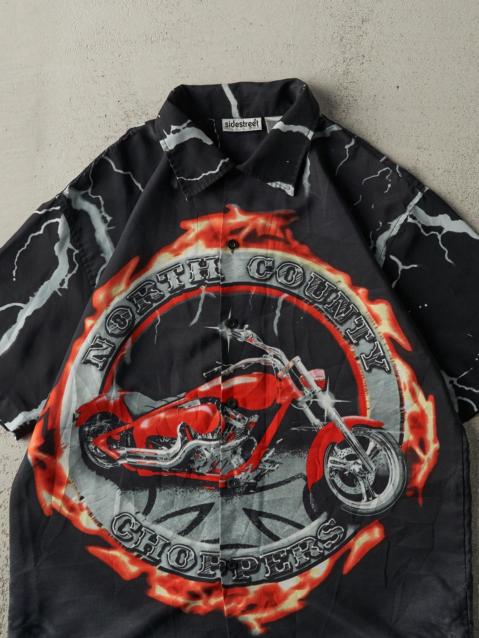 Vintage Y2K Black North County Choppers Short Sleeve Button Up (XL)