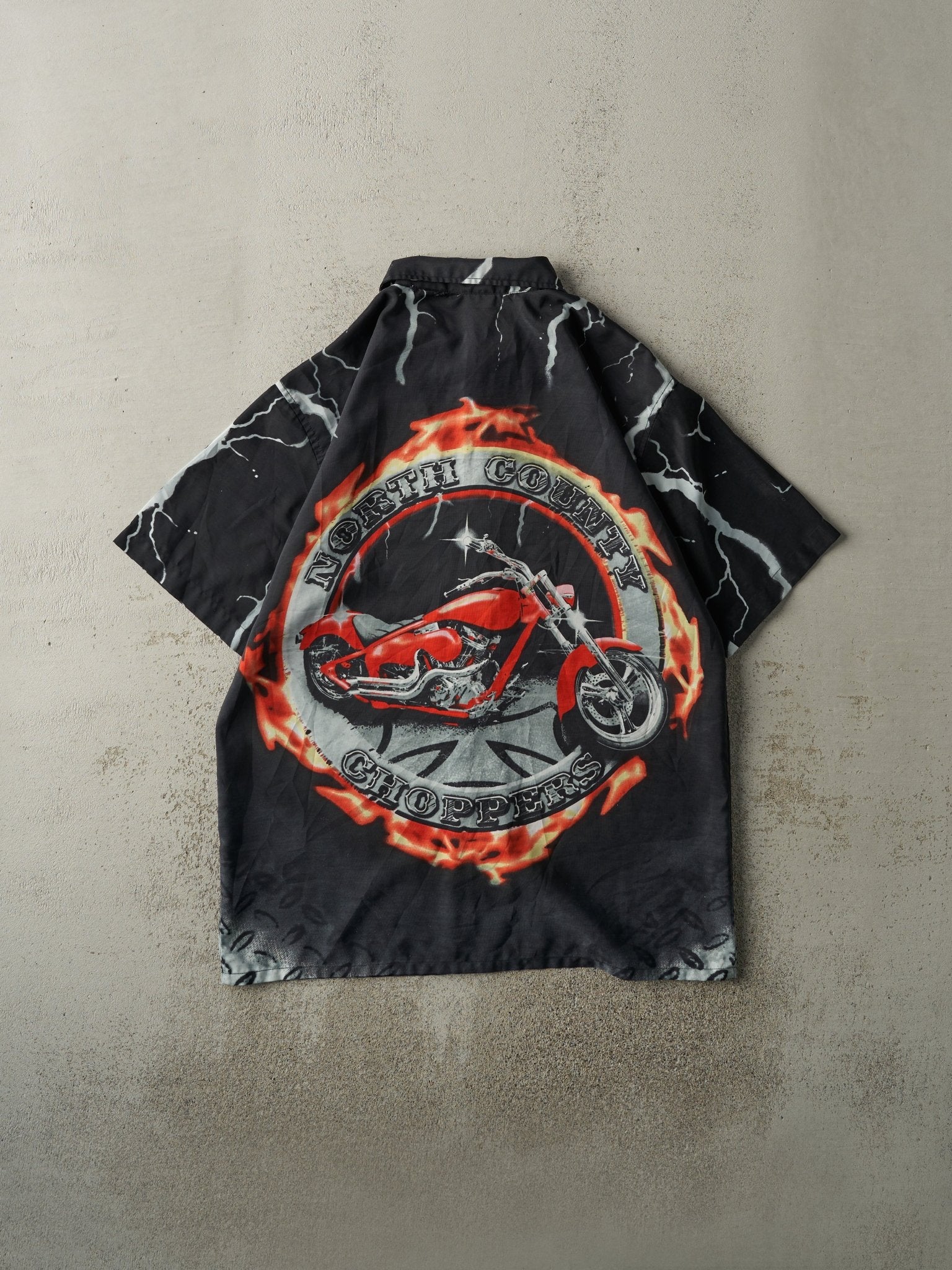 Vintage Y2K Black North County Choppers Short Sleeve Button Up (XL)