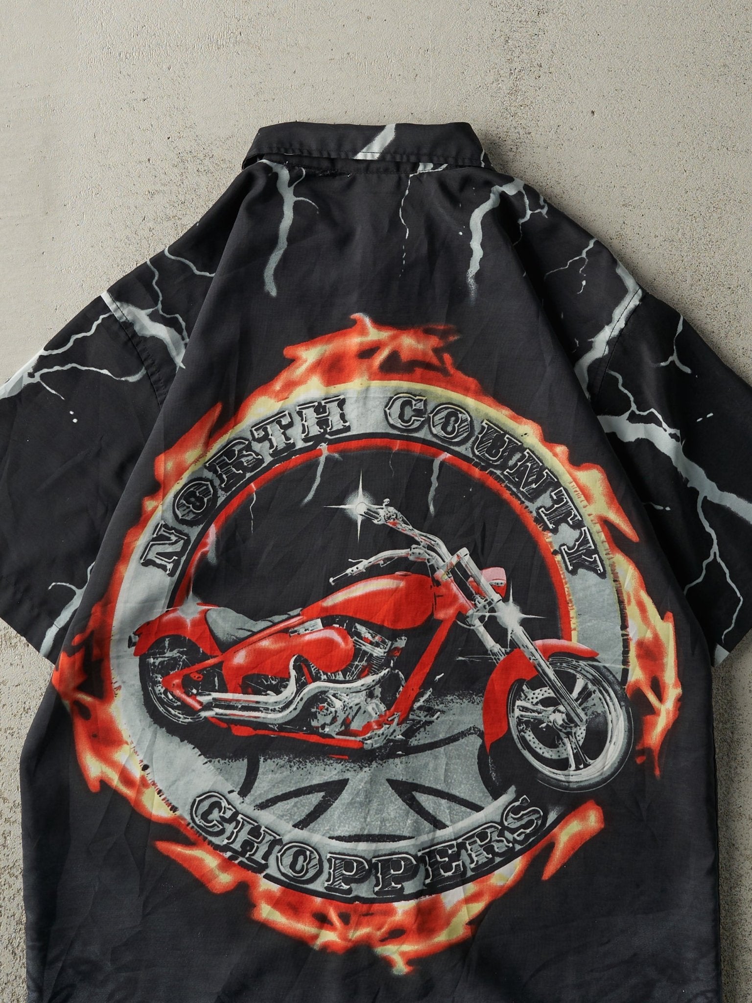 Vintage Y2K Black North County Choppers Short Sleeve Button Up (XL)