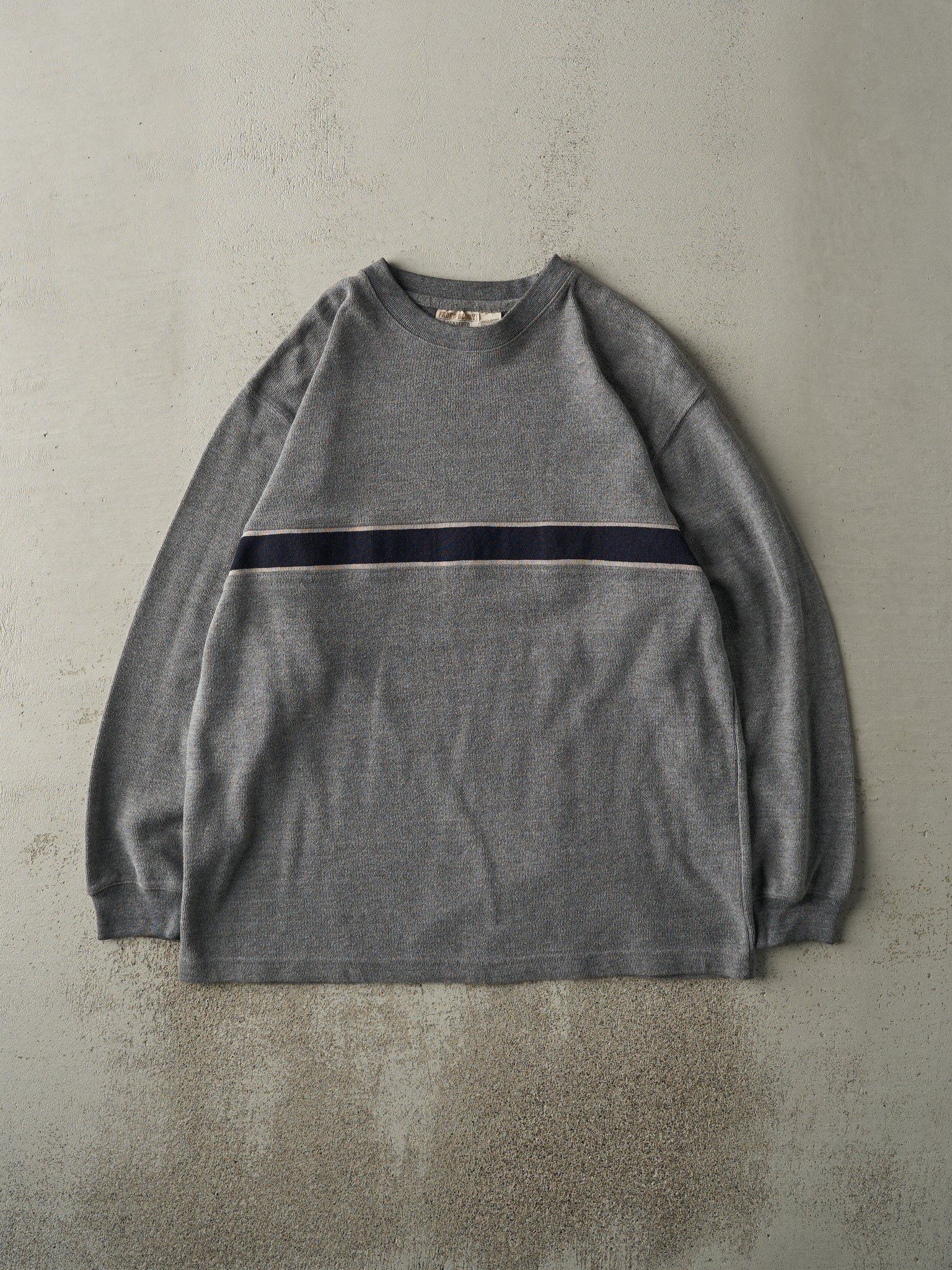 Vintage Y2K Grey Striped Thermal Long Sleeve (L)