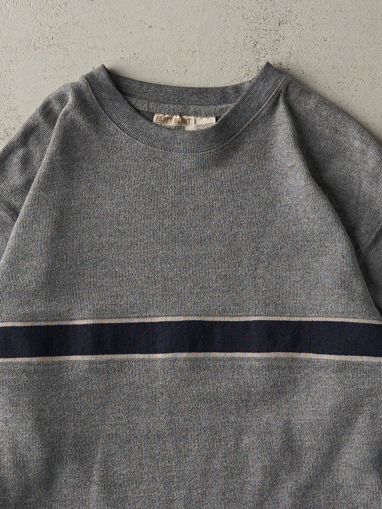 Vintage Y2K Grey Striped Thermal Long Sleeve (L)